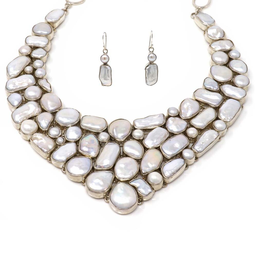Freshwater Pearl Set - Necklace & Dangle Earrings