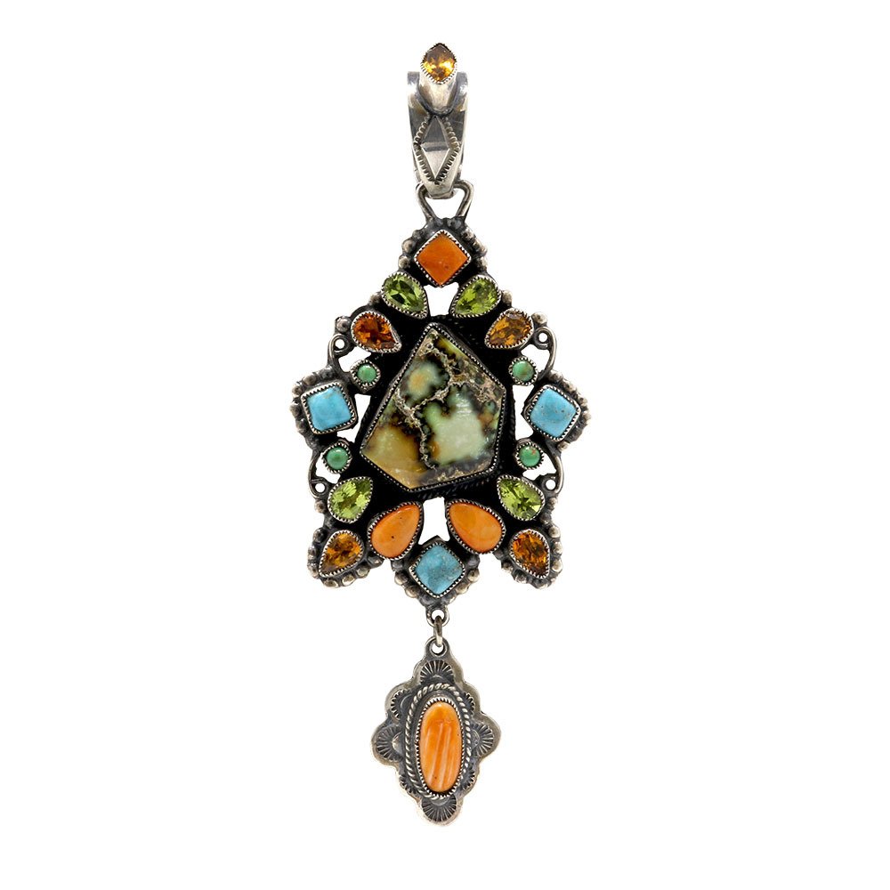Leo Feeney Earthy Variscite Pendant With Turquoise, Spiny Oyster, Peridot & Citrine