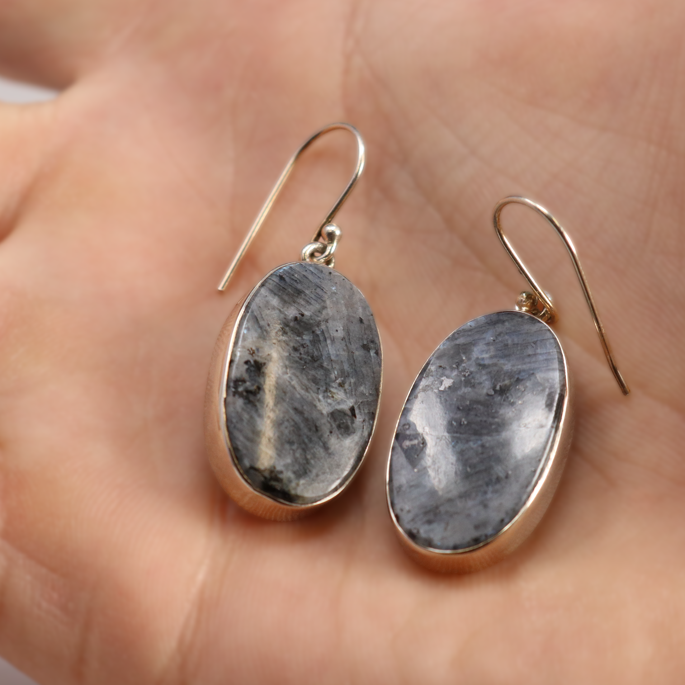 Larvikite Dangle Earrings - Oval