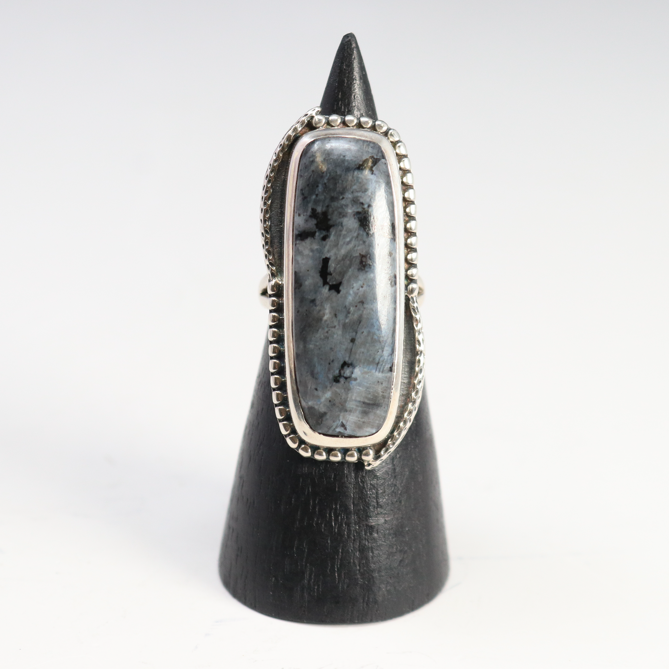 Larvikite Ring - Rectangular Cabochon Sz7