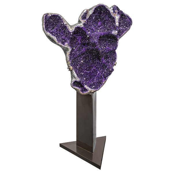 Closeup photo of Amethyst Geode On Fitted Stand With Gem Juicy Crystals And Stalactite Protrusions