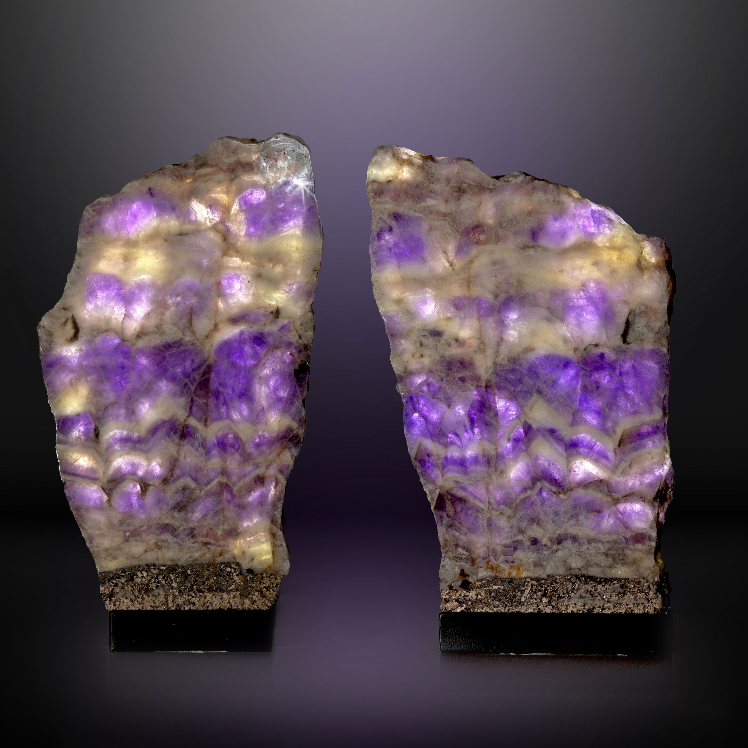 Chevron Amethyst Slice Table Lamp Pair- Horizontal Banding