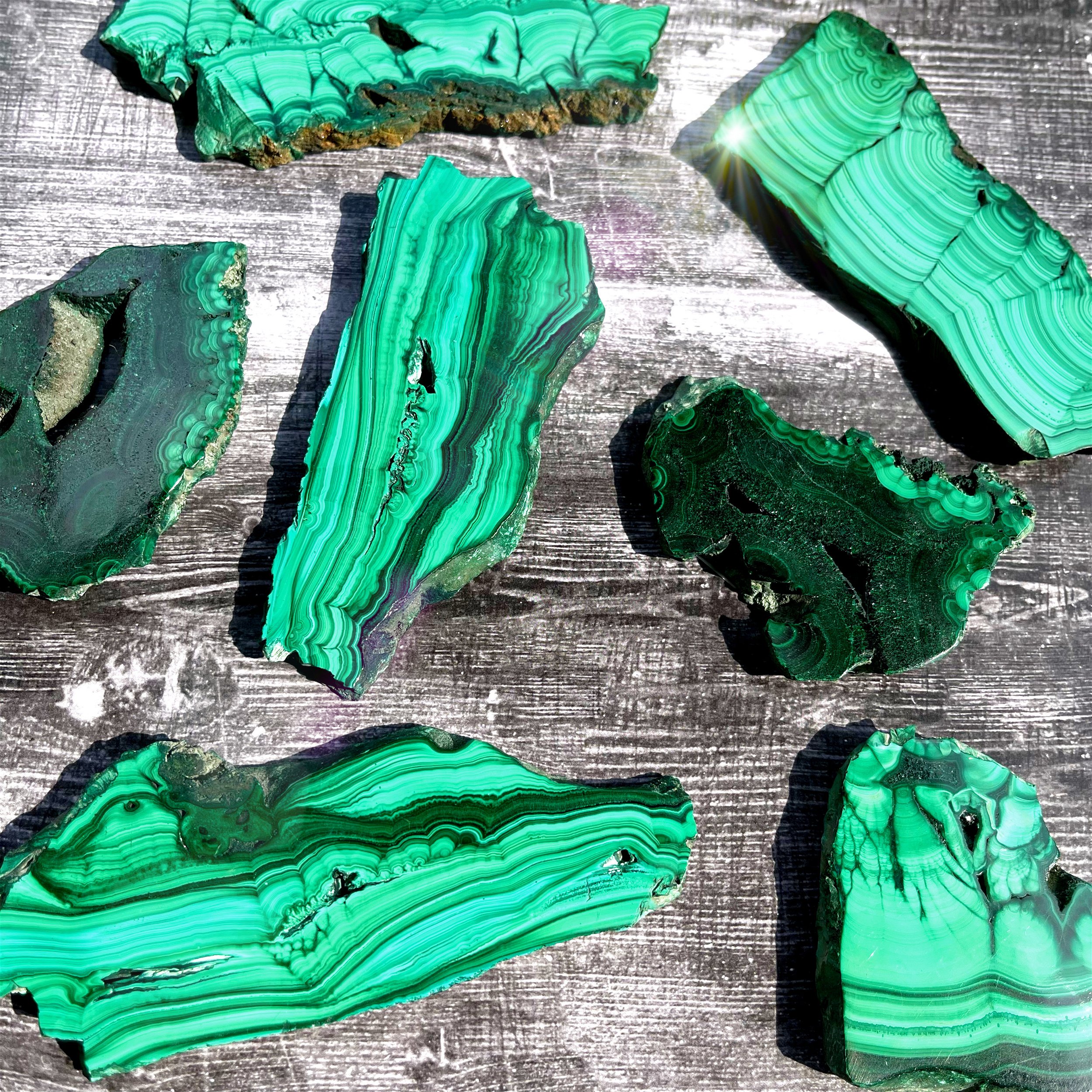 Malachite Slice - Single-side Polished With Fibrous Crystals