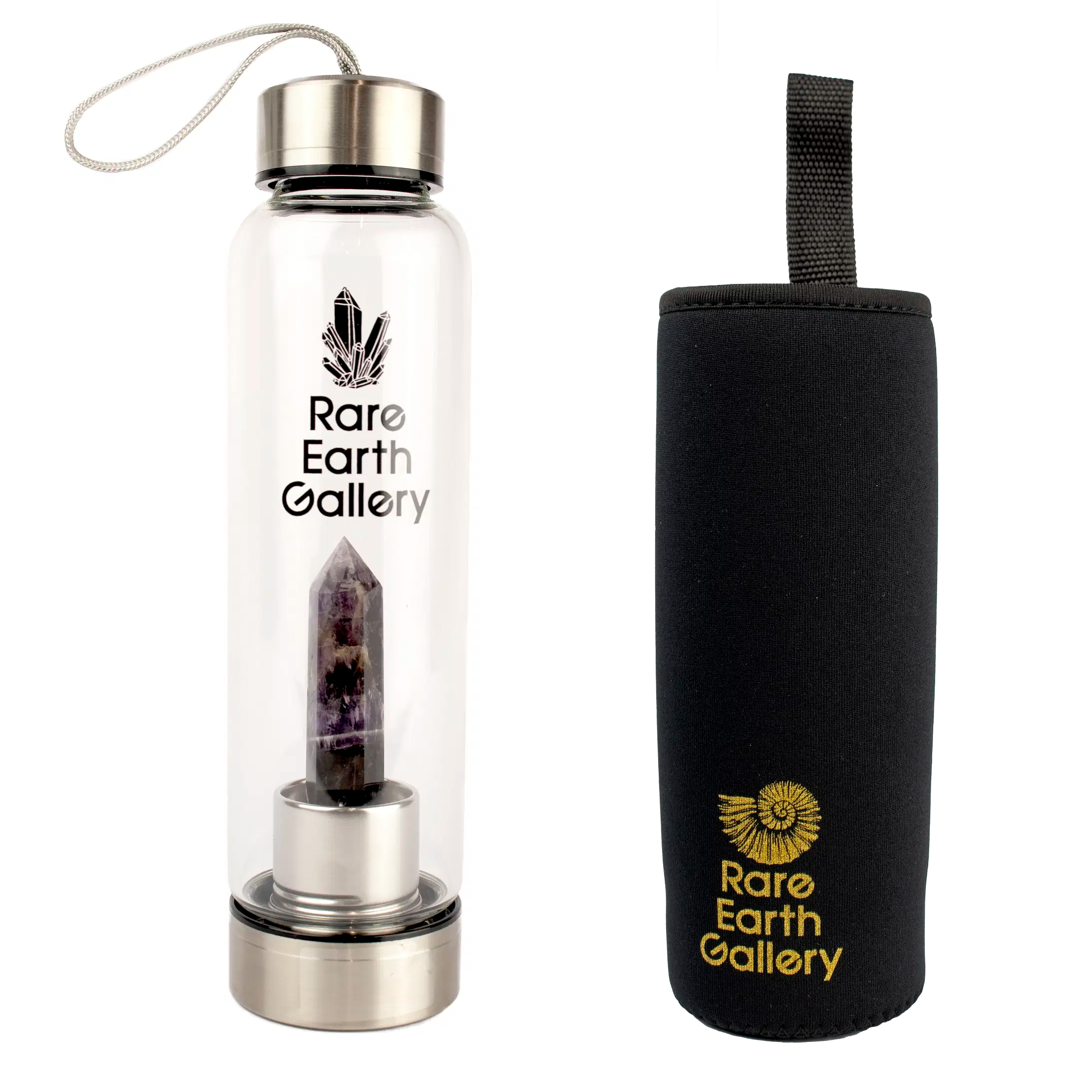 Amethyst Point Water Bottle with Neoprene Sleeve