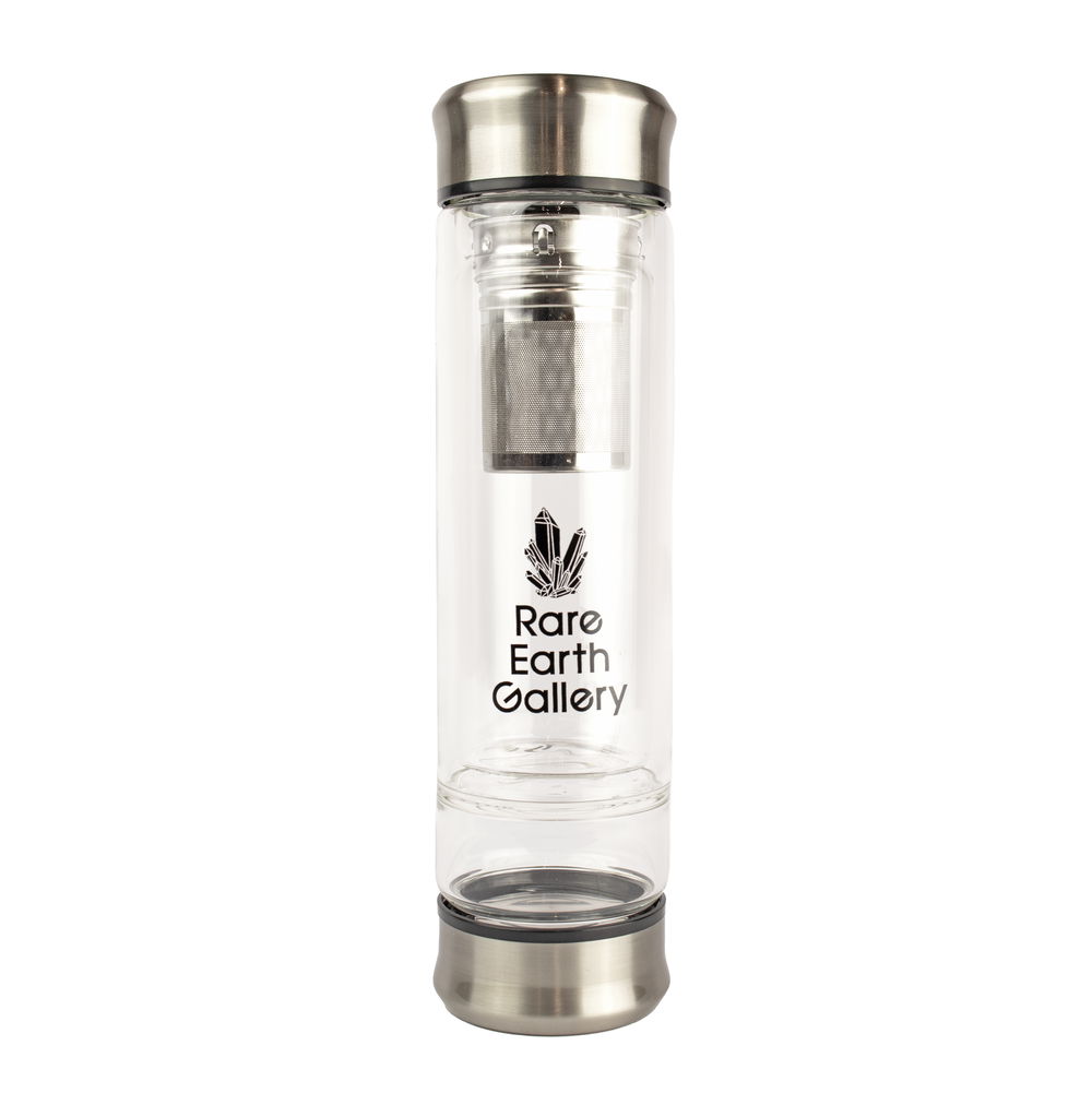 Shot of Tea Leaf Diffuser Water Bottle with Compartment for Gemstones & Neoprene Sleeve