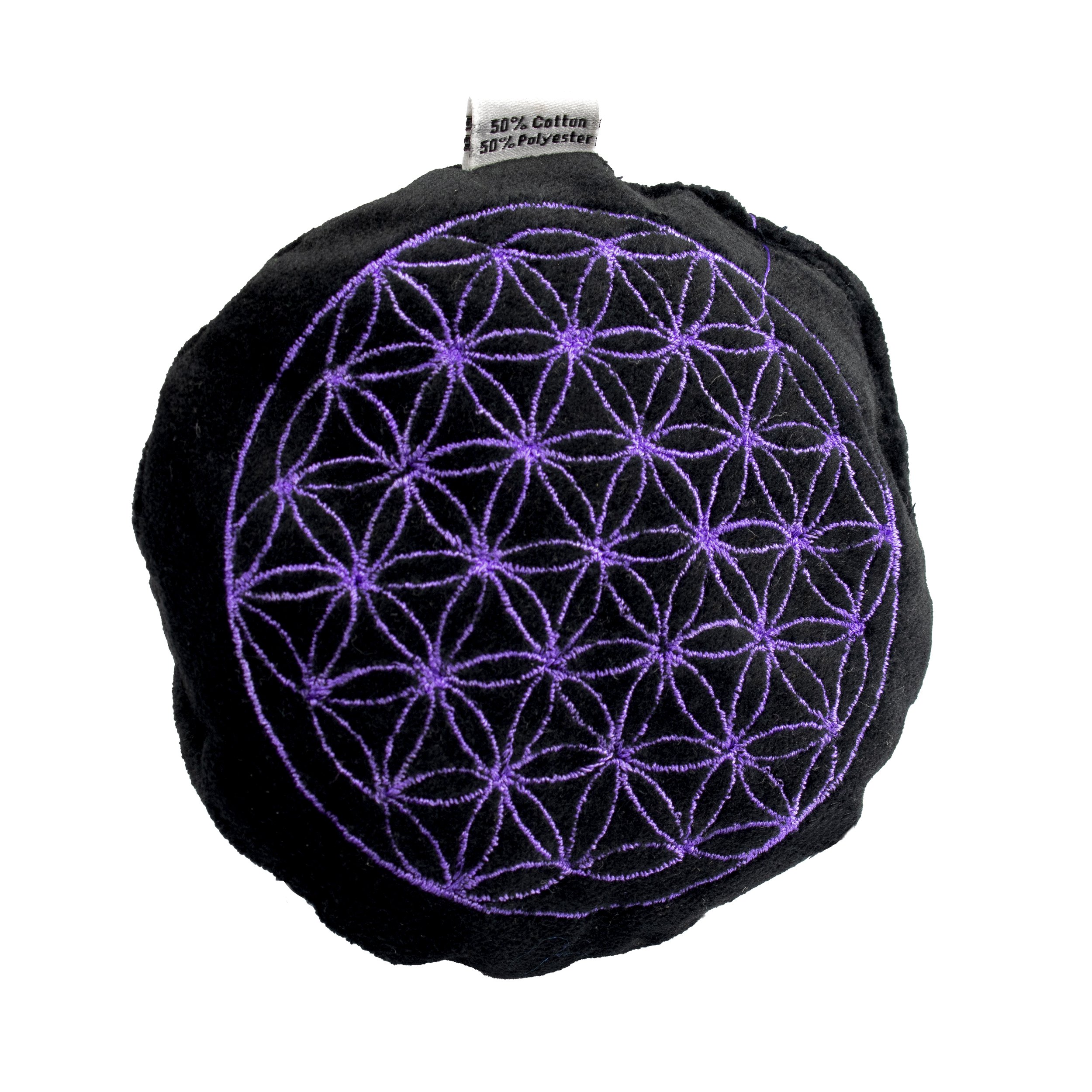Black Velvet Embroidered Round Cushion - Flower Of Life - Sacred Geometry