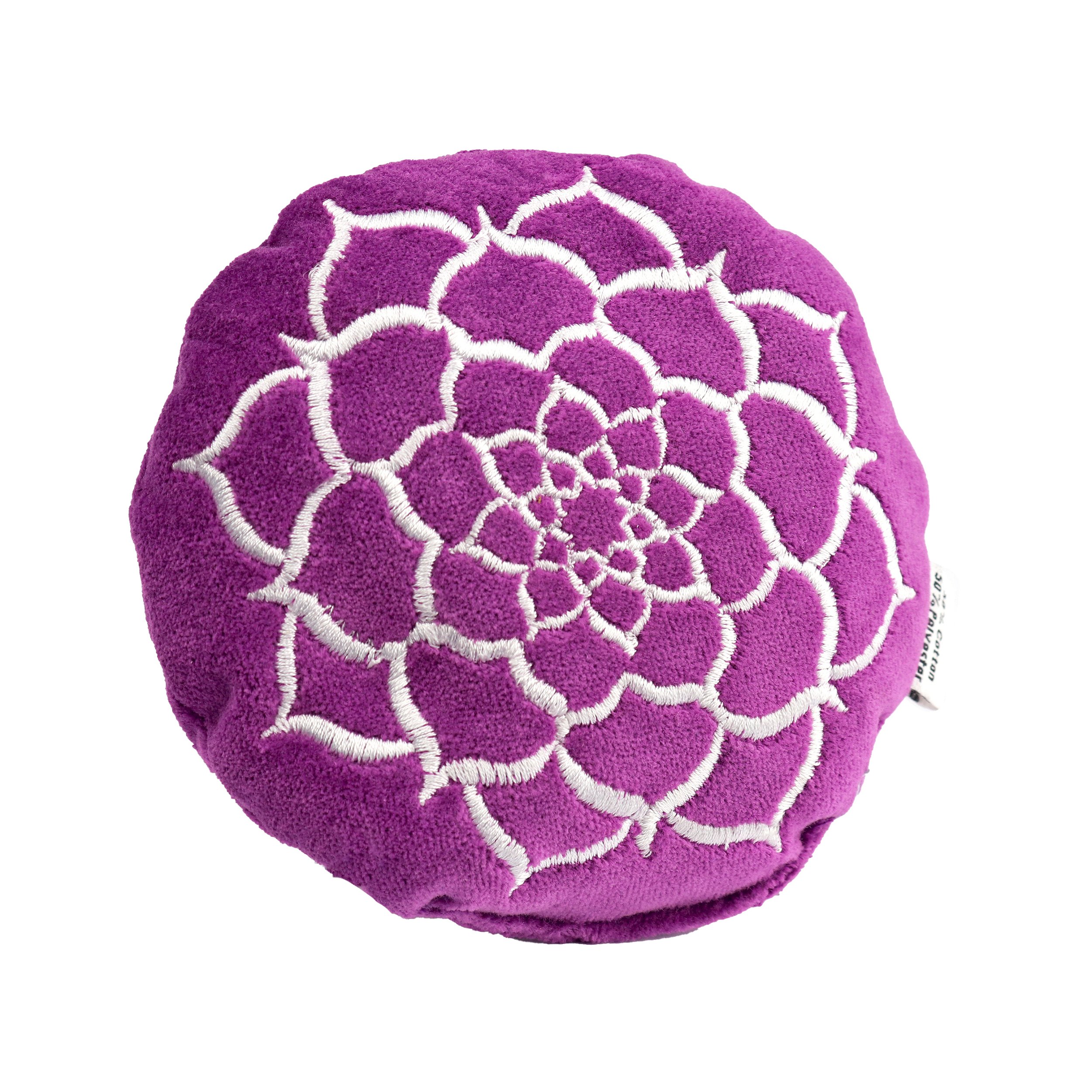 Purple Velvet Embroidered Round Cushion - Lotus