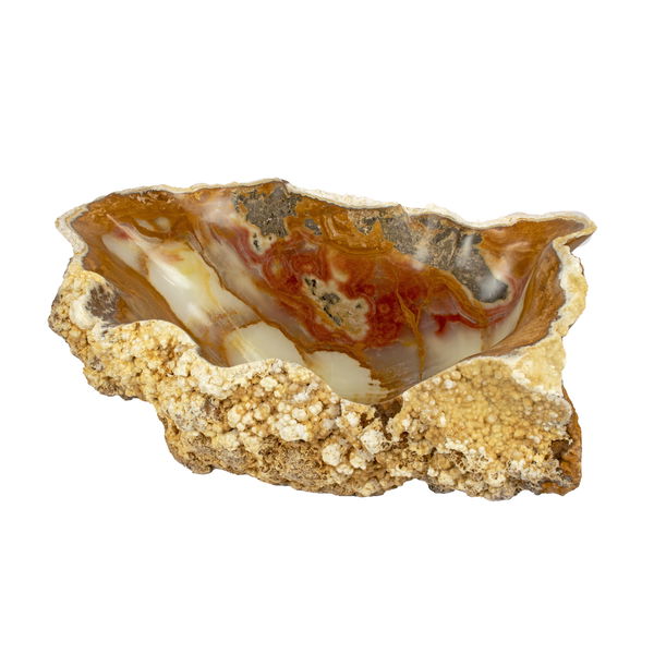 Closeup photo of Green Foam Onyx Bowl with Natural Crystalline Front & Red Accents