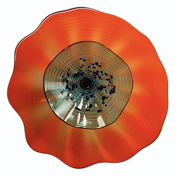 Closeup photo of Wall Plate Double Large - Red & Blue Swirl Bloom