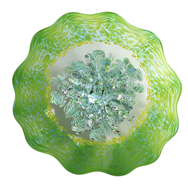Closeup photo of Wall Plate Large - Green & Yellow With Blue Hard Candy Accent