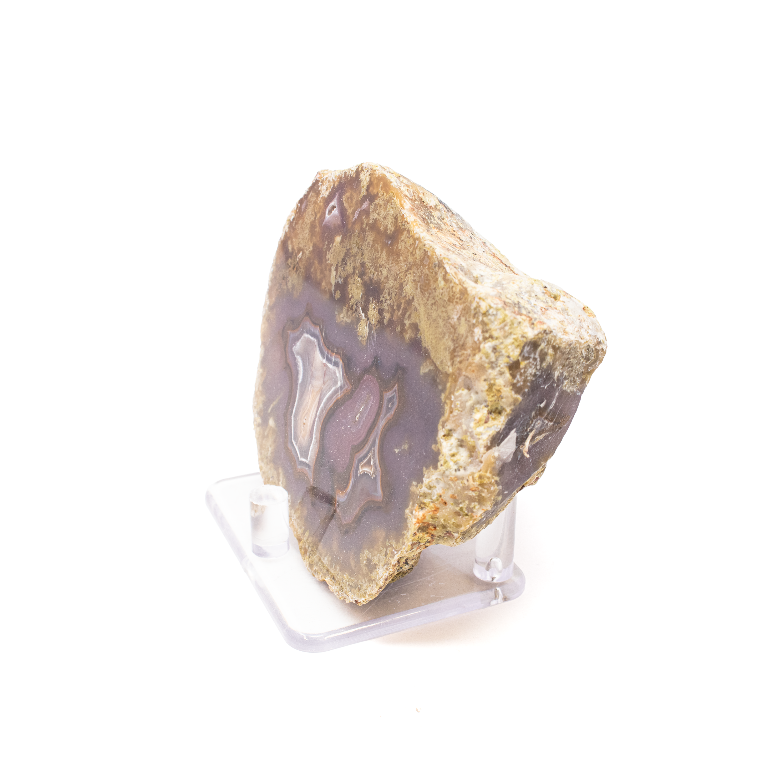 Introducing the stunning Agua Nueva Agate Geode End Cut, a captivating addition to any mineral collection or home décor setting. This exquisite piece showcases the enchanting beauty of nature, featuring a mesmerizing blend of dark purple hues interlaced with striking white and black patterns.Originating from the Agua Nueva Ranch in Mexico, this agate geode end cut embodies the unique geological processes that have crafted its intricate design over millions of years. The rich dark purple tones create a deep, elegant backdrop that perfectly contrasts with the striking white and black banding, fostering a sense of mystery and allure. Agua Nueva Agate Geode End Cut - Dark Purple With White And Black
