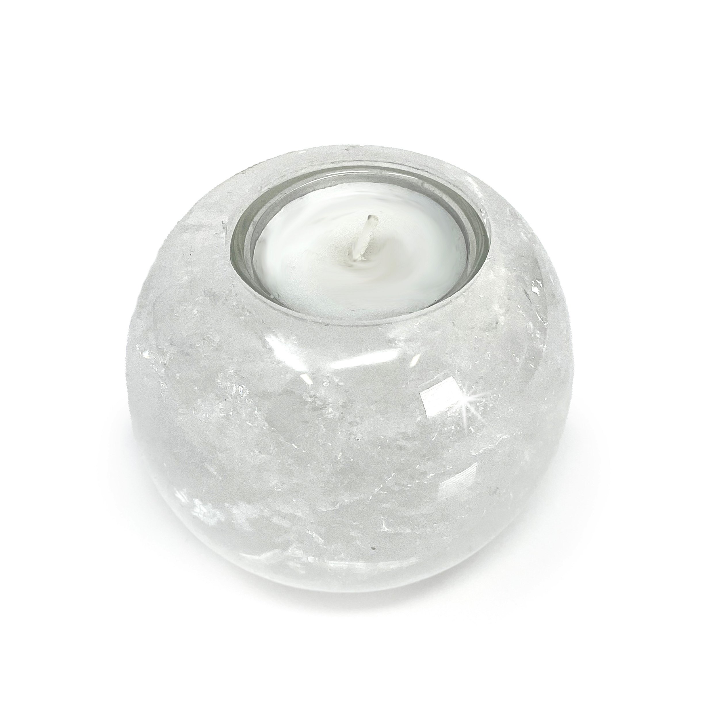 Clear Quartz Sphere Candle Holder