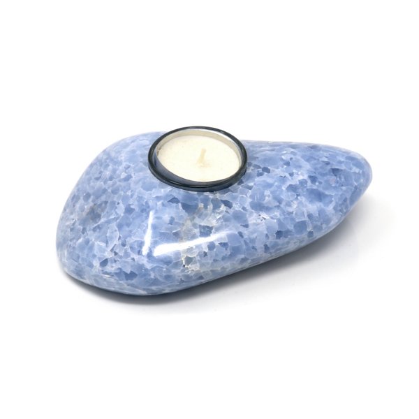 Closeup photo of Blue Calcite Freeform Candle Holder