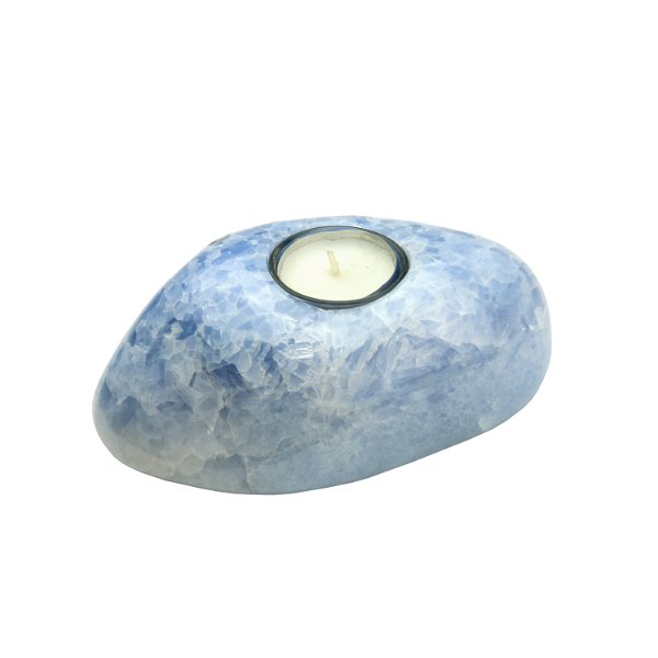 Closeup photo of Blue Calcite Freeform Candle Holder
