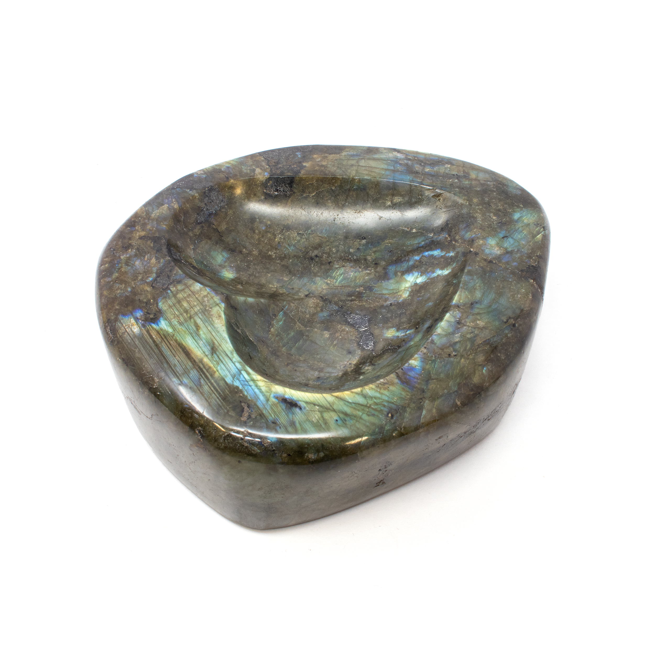 Labradorite Polished Heart Dish - Flashes Orange Green And Blue