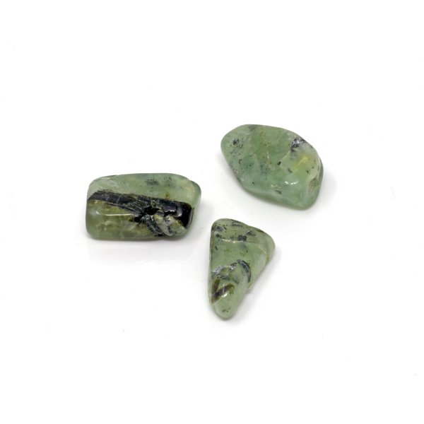 Closeup photo of Tumbled Prehnite (Singles) With Epidote from Mali