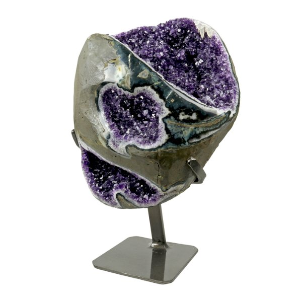 Closeup photo of Amethyst Druze Geode On A Fitted Spiral Stand - Icy Grape Jelly With A Bridge