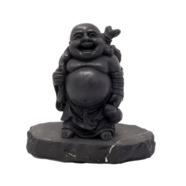 Closeup photo of Shungite Figurine - Traveling Laughing Buddha