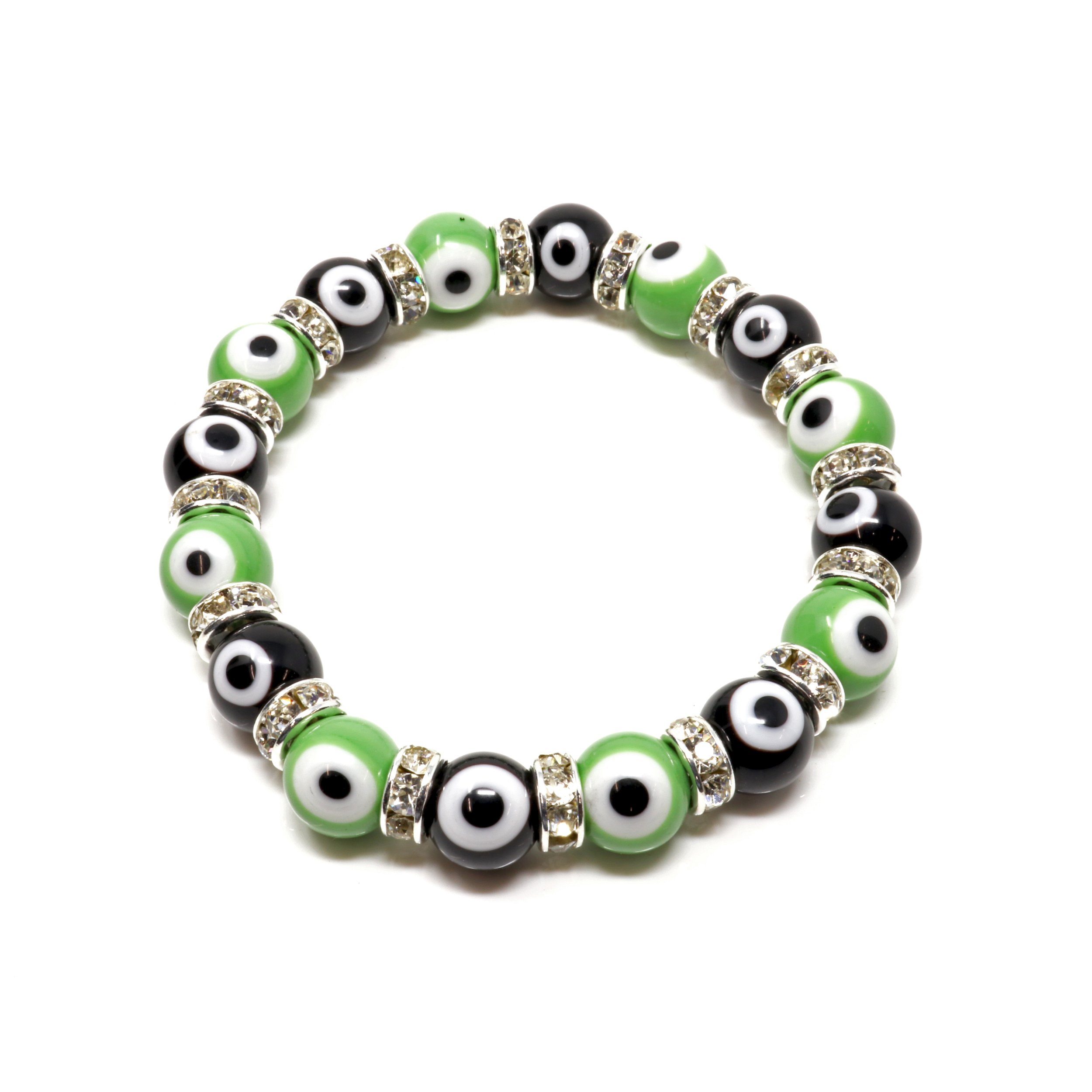Crystal Bracelet -Black & Green Evil Eye