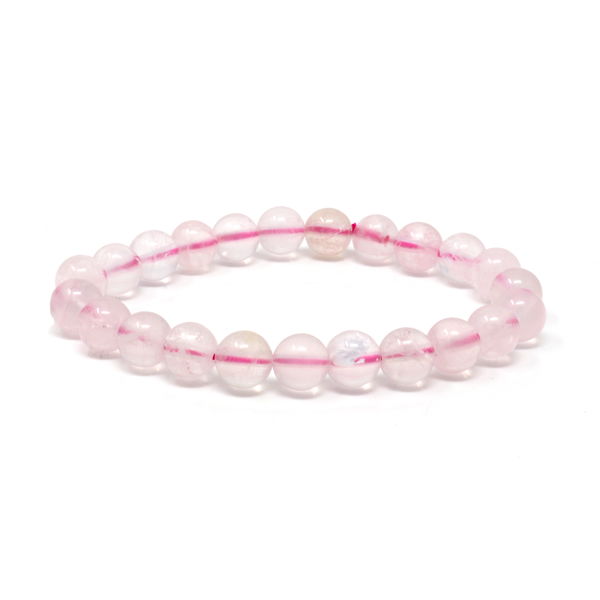 Closeup photo of Rose Quartz 8mm Round Beaded Bracelet