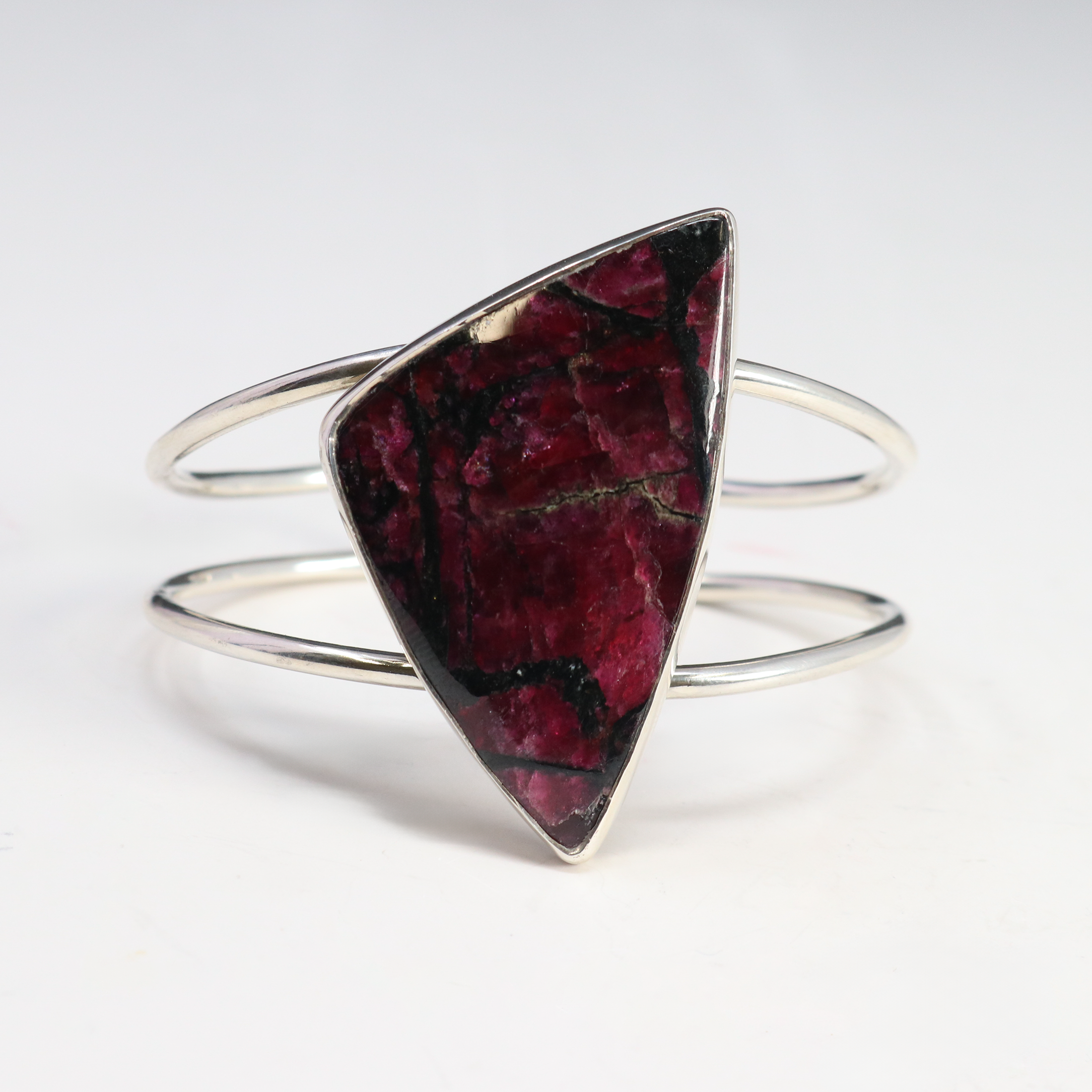 Eudailyte Cuff - Asymmetrical Triangle Cabochon With Silver Bezel Set On 2-band Cuff