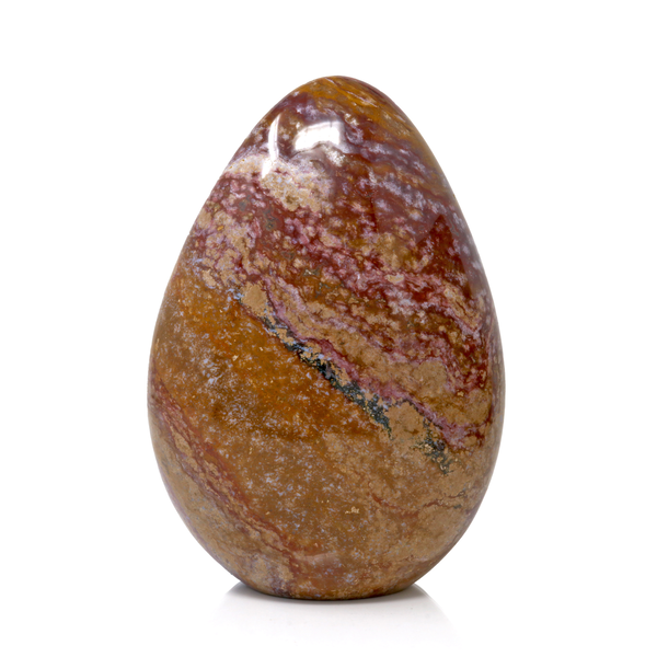 Closeup photo of Ocean & Polychrome Jasper Freeform Cut Base - Bright Red & Mustard Yellow Coloring