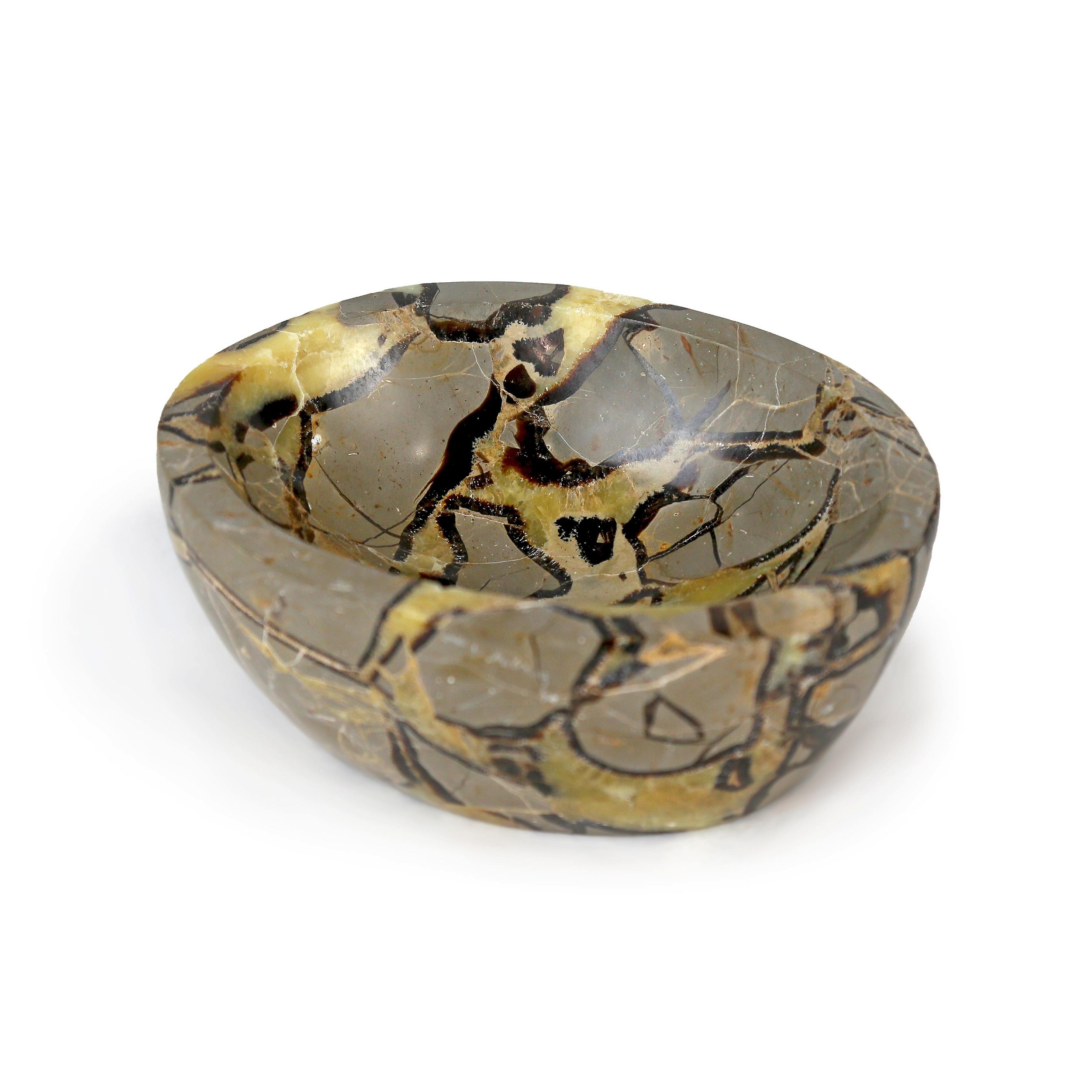Septarian Bowl From Madagascar - Gray Geometric Shaping With Canary Yellow Background