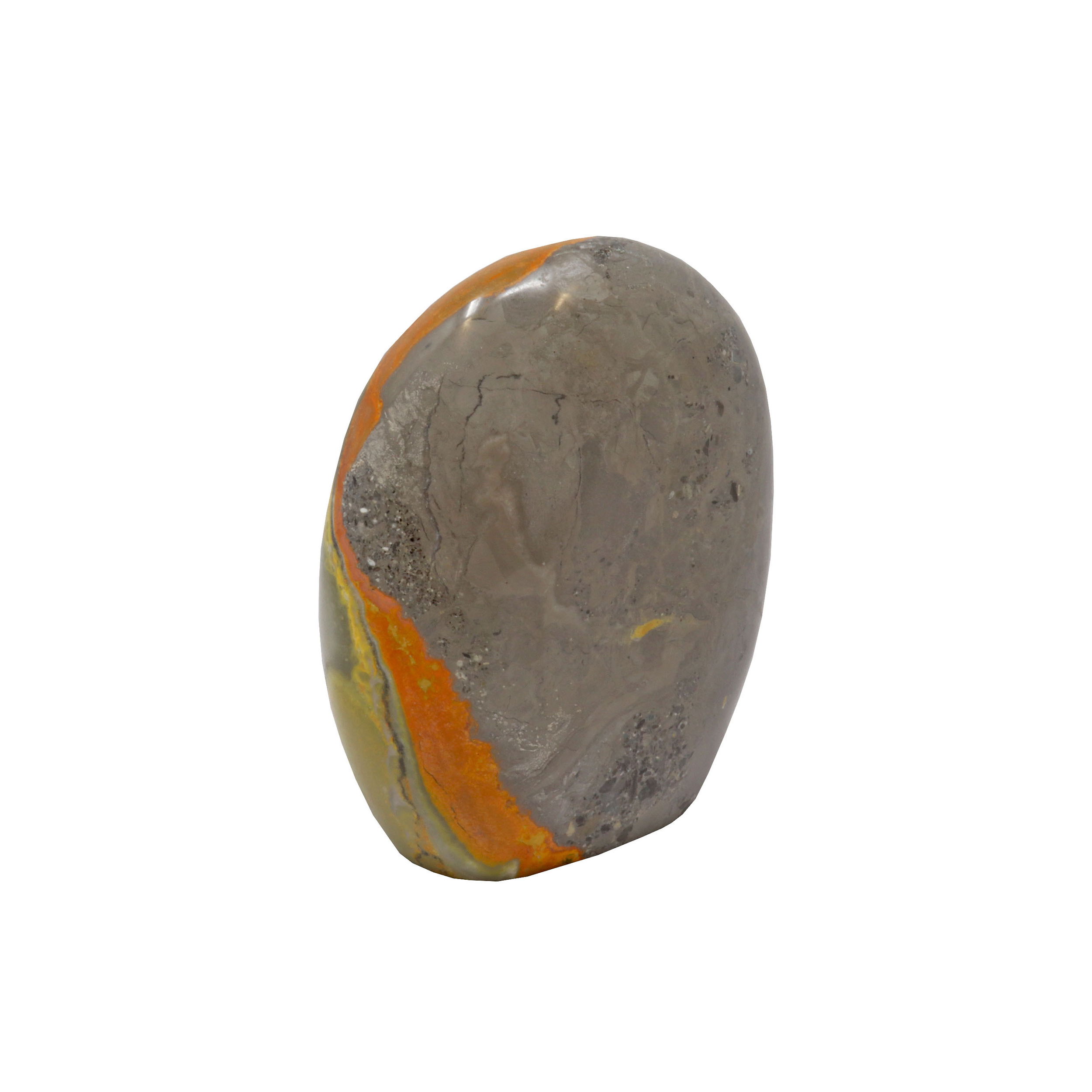 Bumblebee Jasper Freeform Polished Cut Base - Three Eyes and Bright Orange Stripe Across the Top