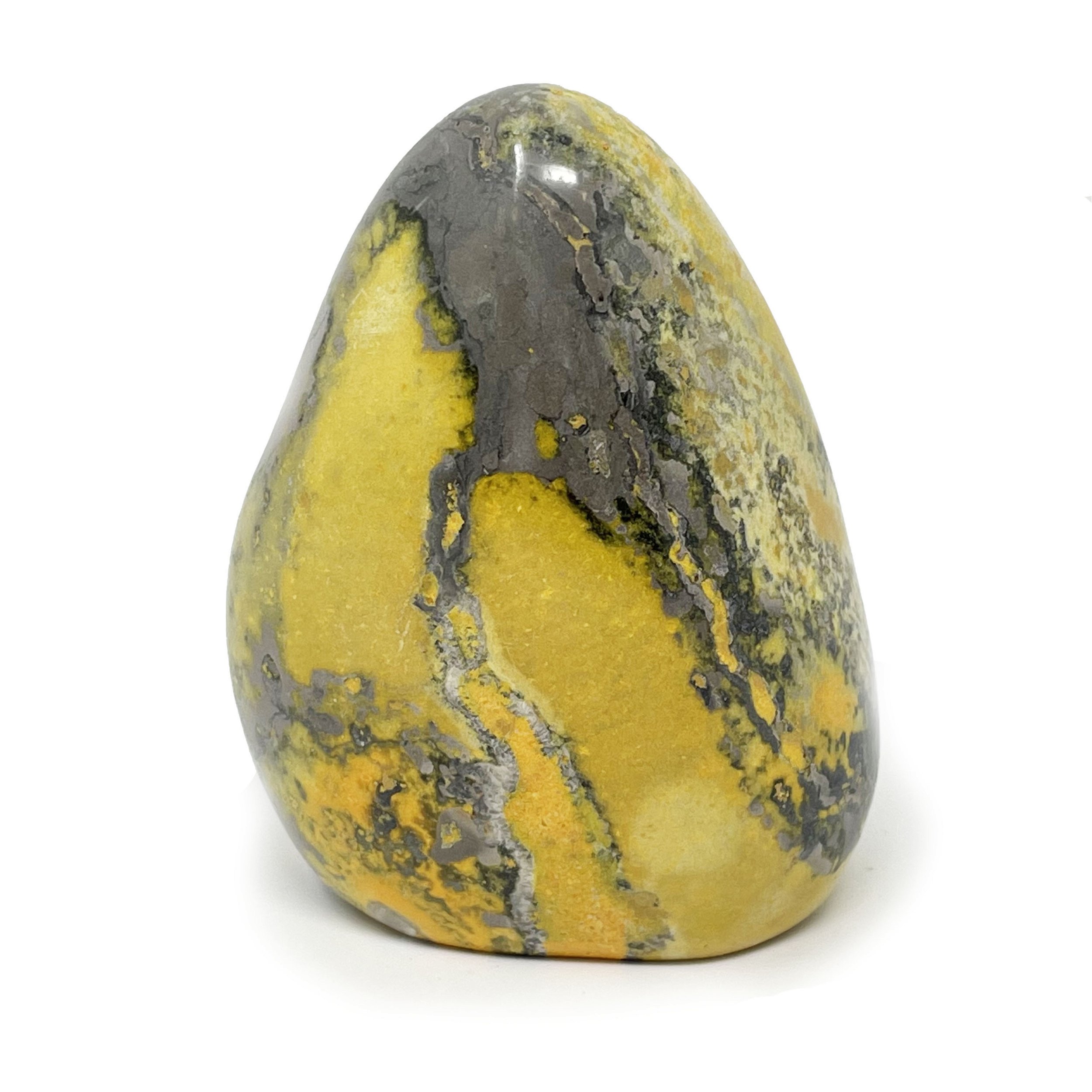 Bumblebee Jasper Freeform Polished Cut Base - Yellow Coloring With Gray Lined Coloring