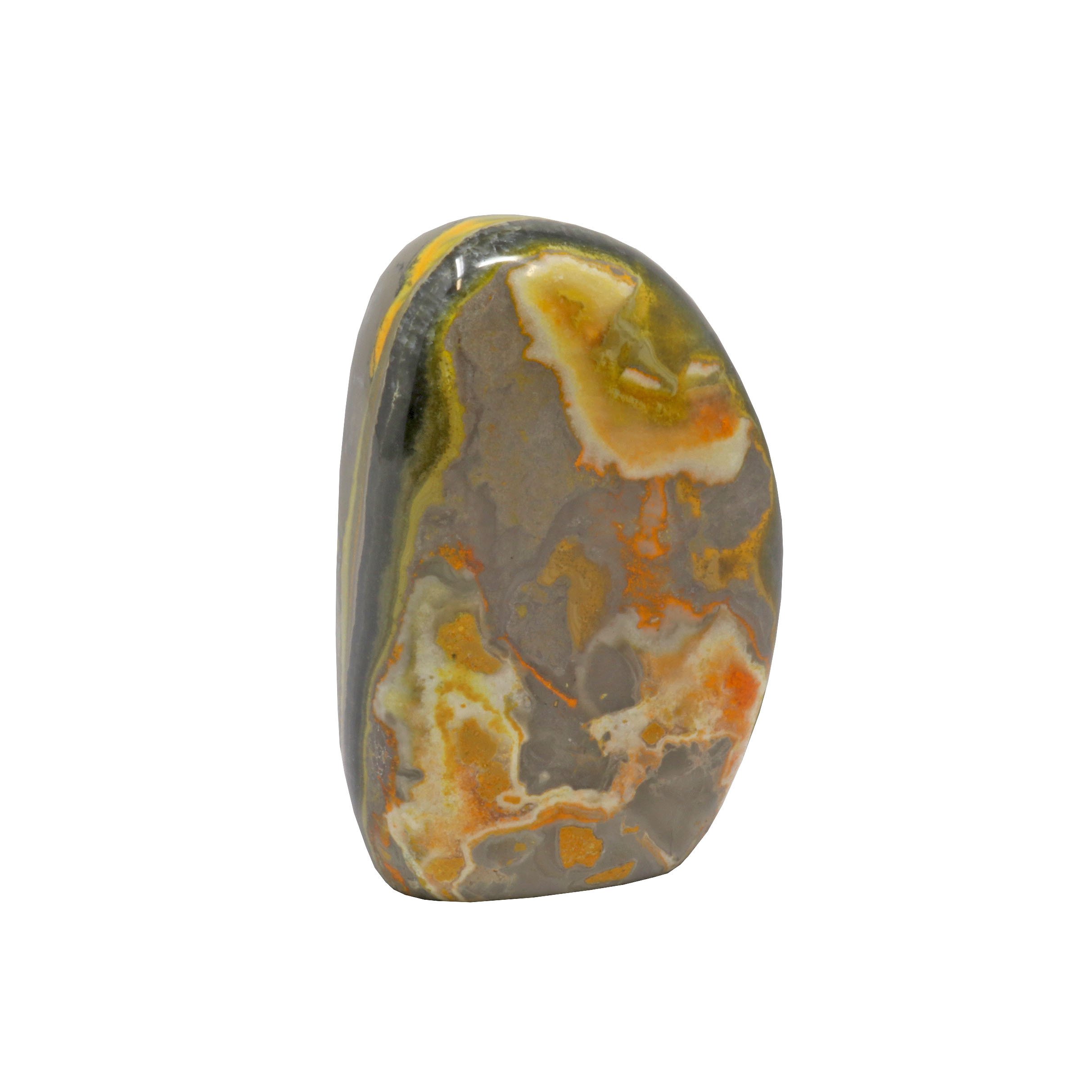 Bumblebee Jasper Freeform Polished Cut Base - Pointed Center With Mustard Yellow Splashes Of Color