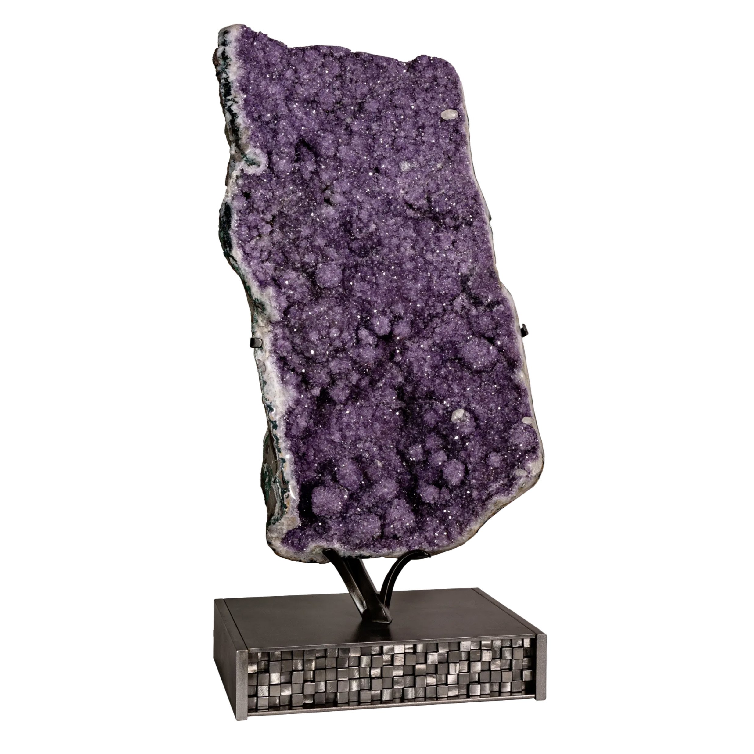 Amethyst Geode In Custom Pixel Stand with Calcite Inclusions & Prominent Stalactite Bubbles