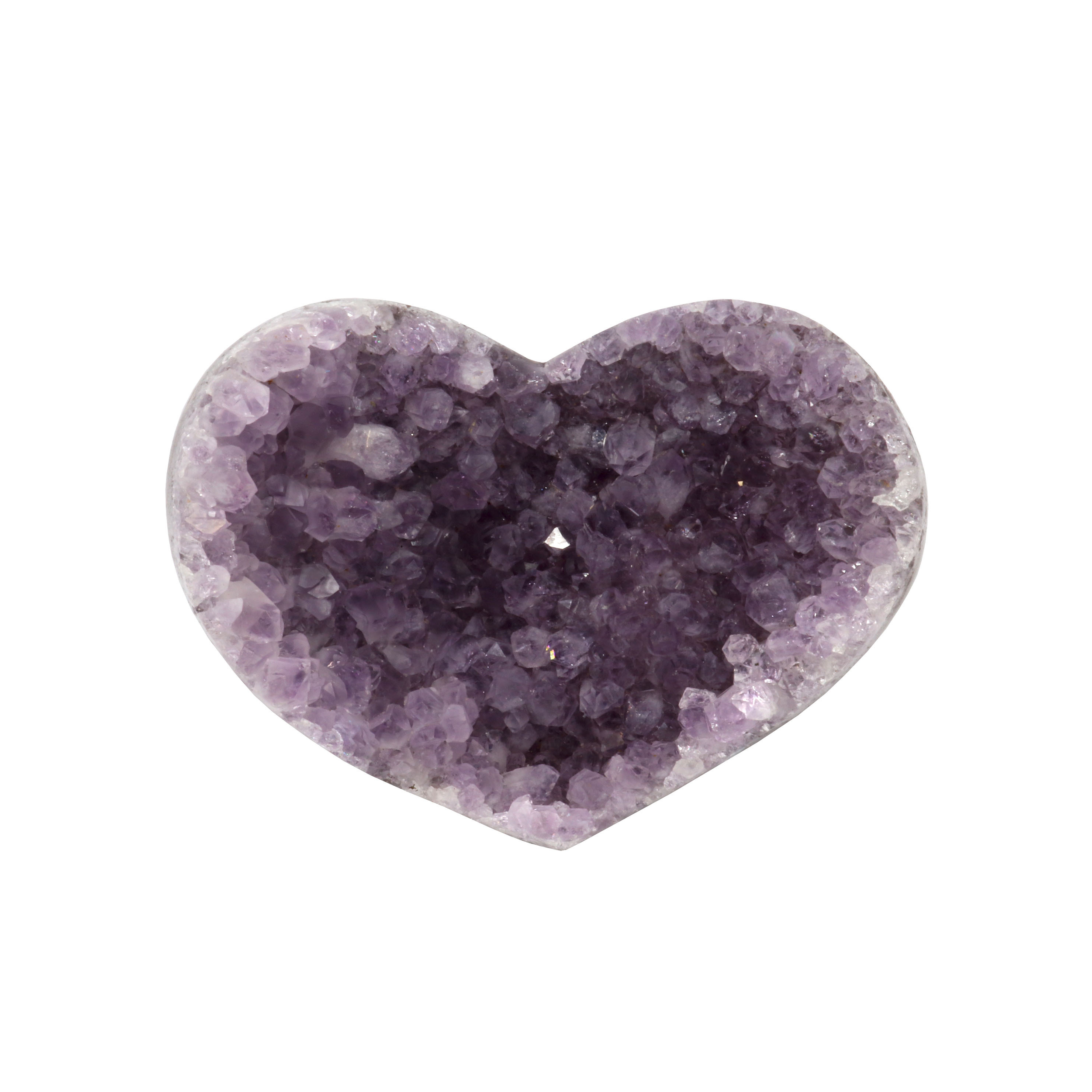 Amethyst Druze Heart - Frosted Hazy Purple Crystals with Opaque Agate Back in Lucite Stand