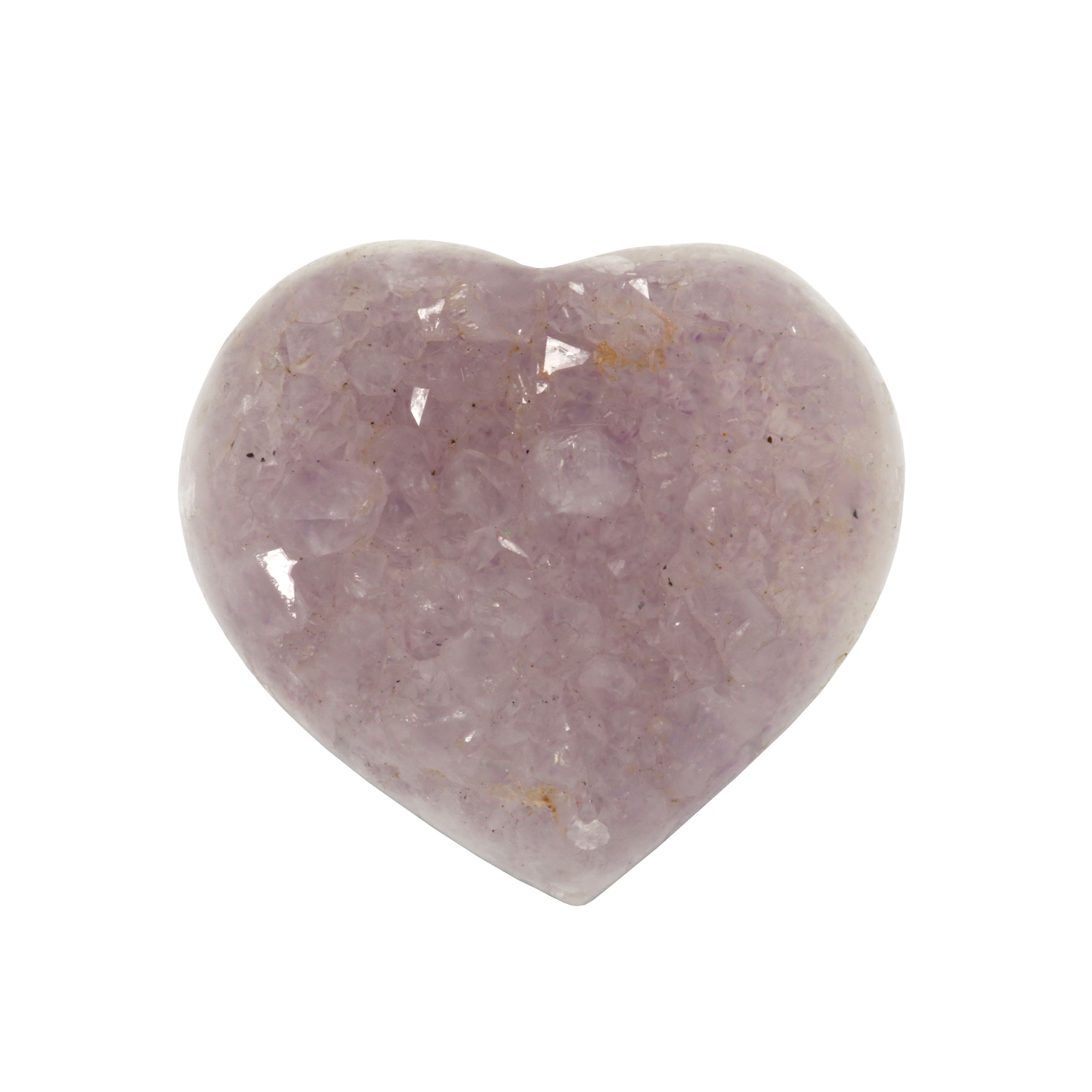 Amethyst Crystal Heart - High Clarity Iridescent Periwinkle Crystals with Black Agate Back in Lucite Stand