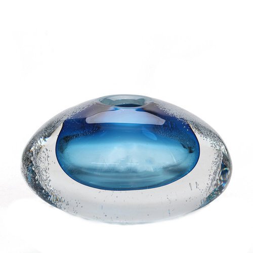 Glass Vase - Sapphire Blue Oval Drop Bubble