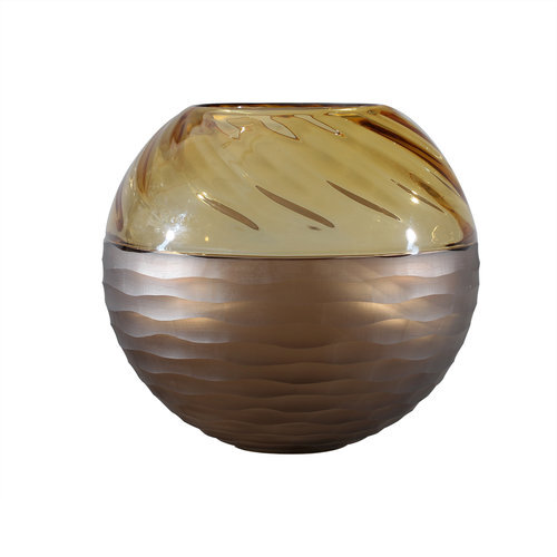 Glass Vase - Cognac Sphere Bottom Etched Finish