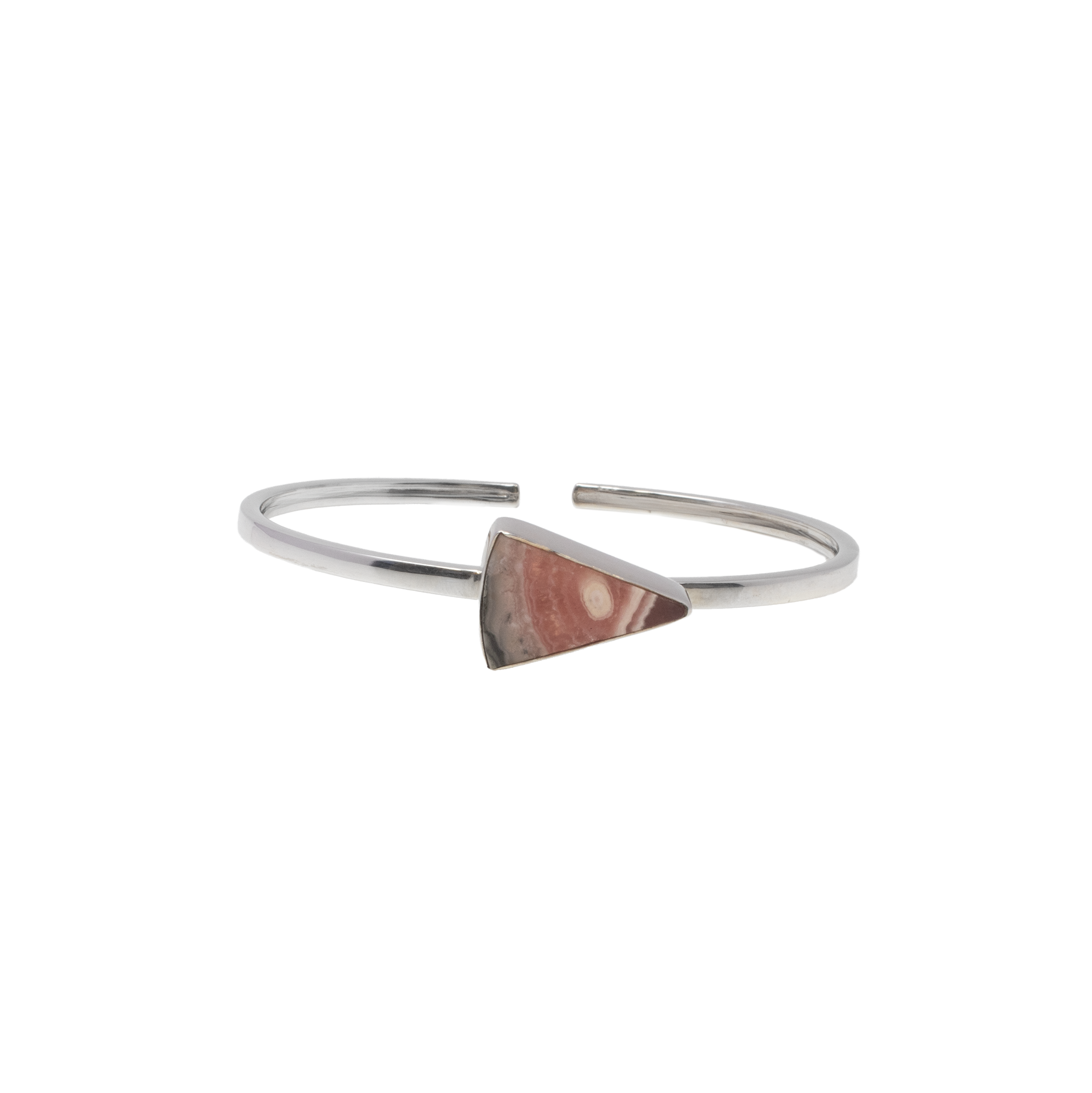 Rhodochrosite Twist Bracelet - Flat Cut Triangle With Silver Bezel