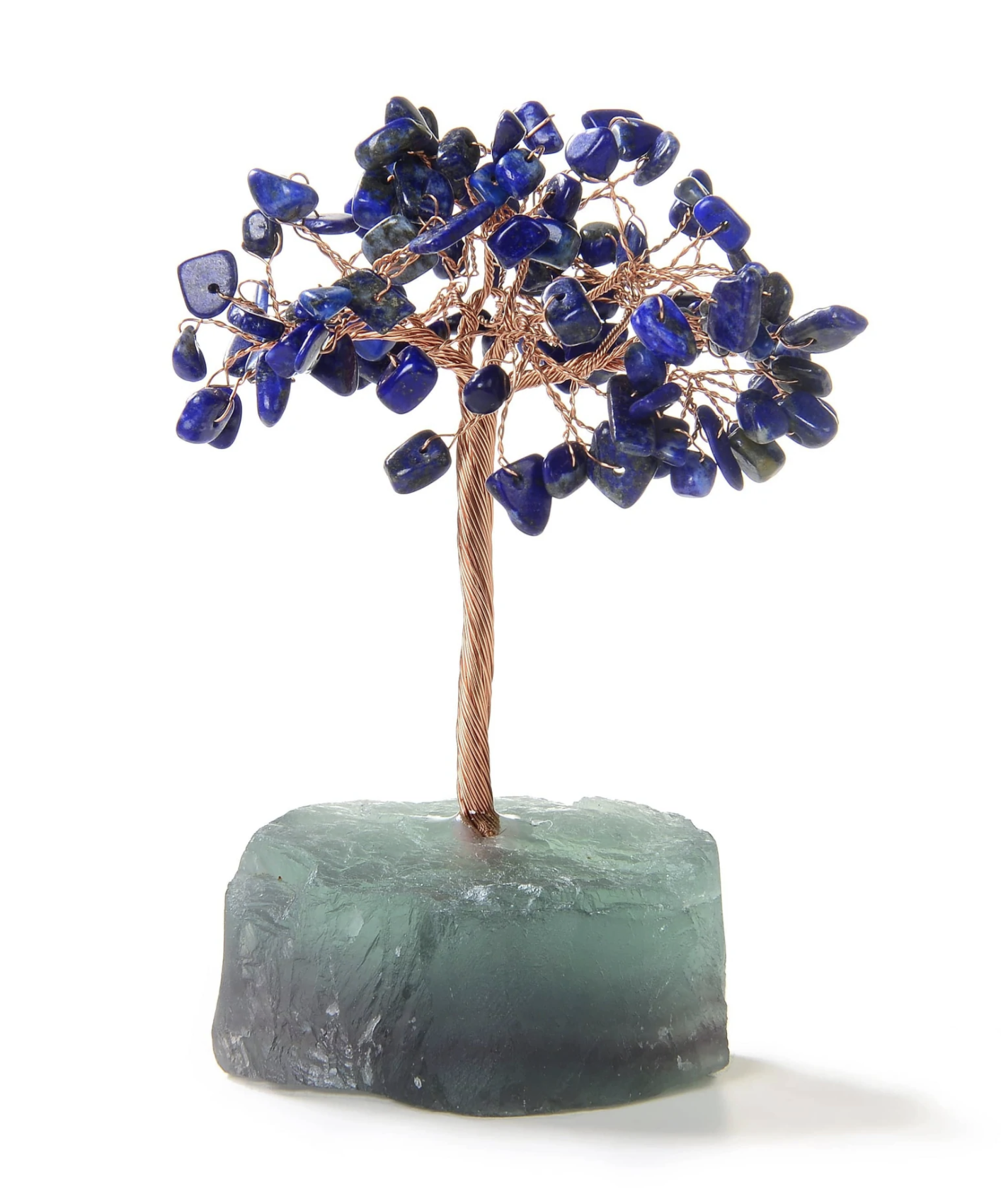 Lapis Lazuli Copper Wire Beaded Tree on Fluorite Base