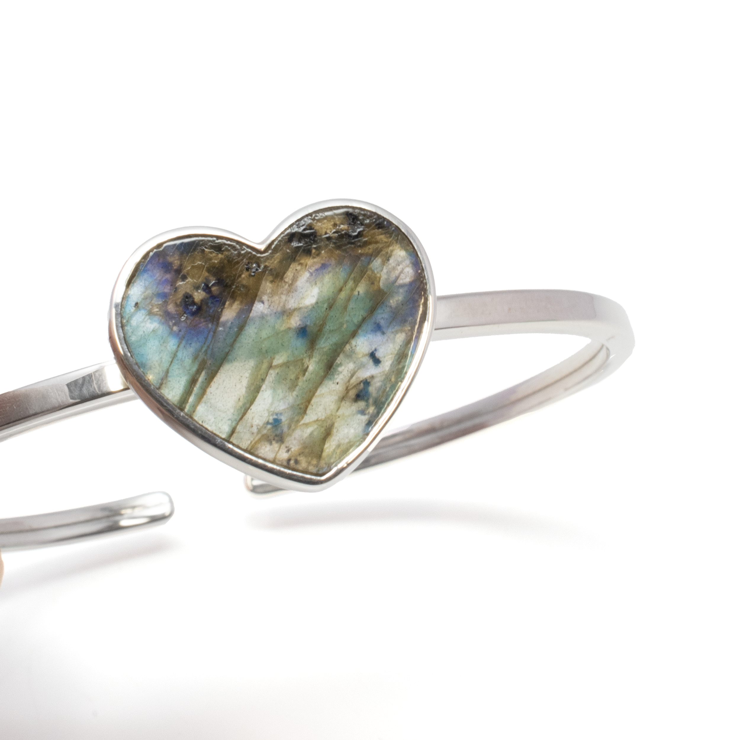 Labradorite Twist Bracelet - Simple Heart With Silver Bezel