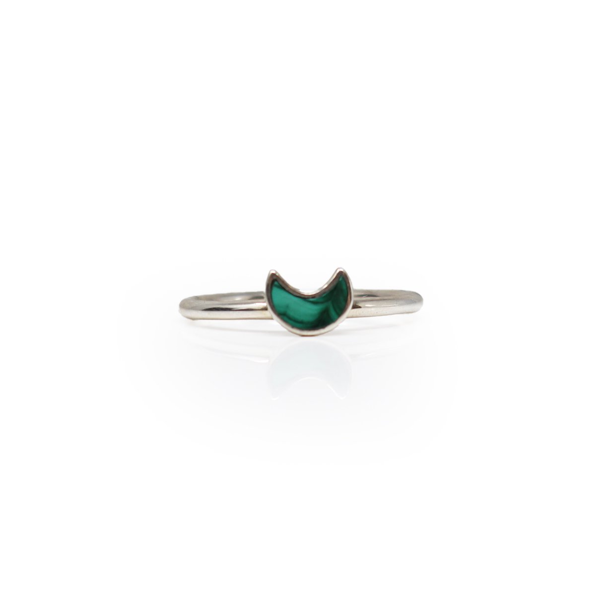 Malachite Ring - Crescent Moon With Silver Bezel Sz4