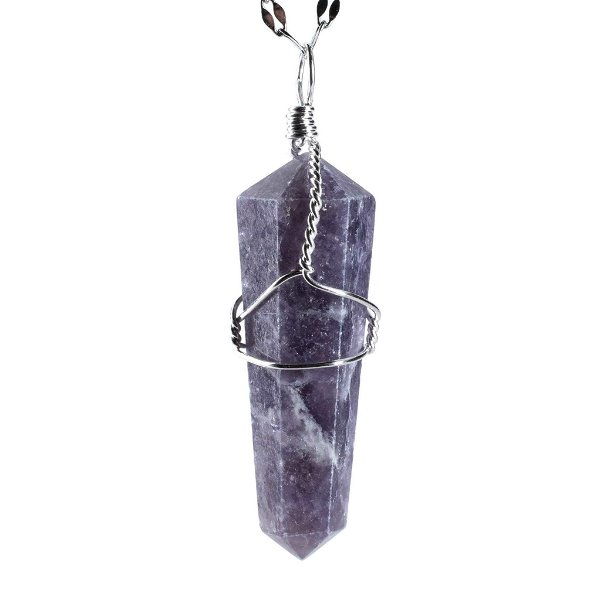 Closeup photo of Lepidolite Wire Wrapped Pendant