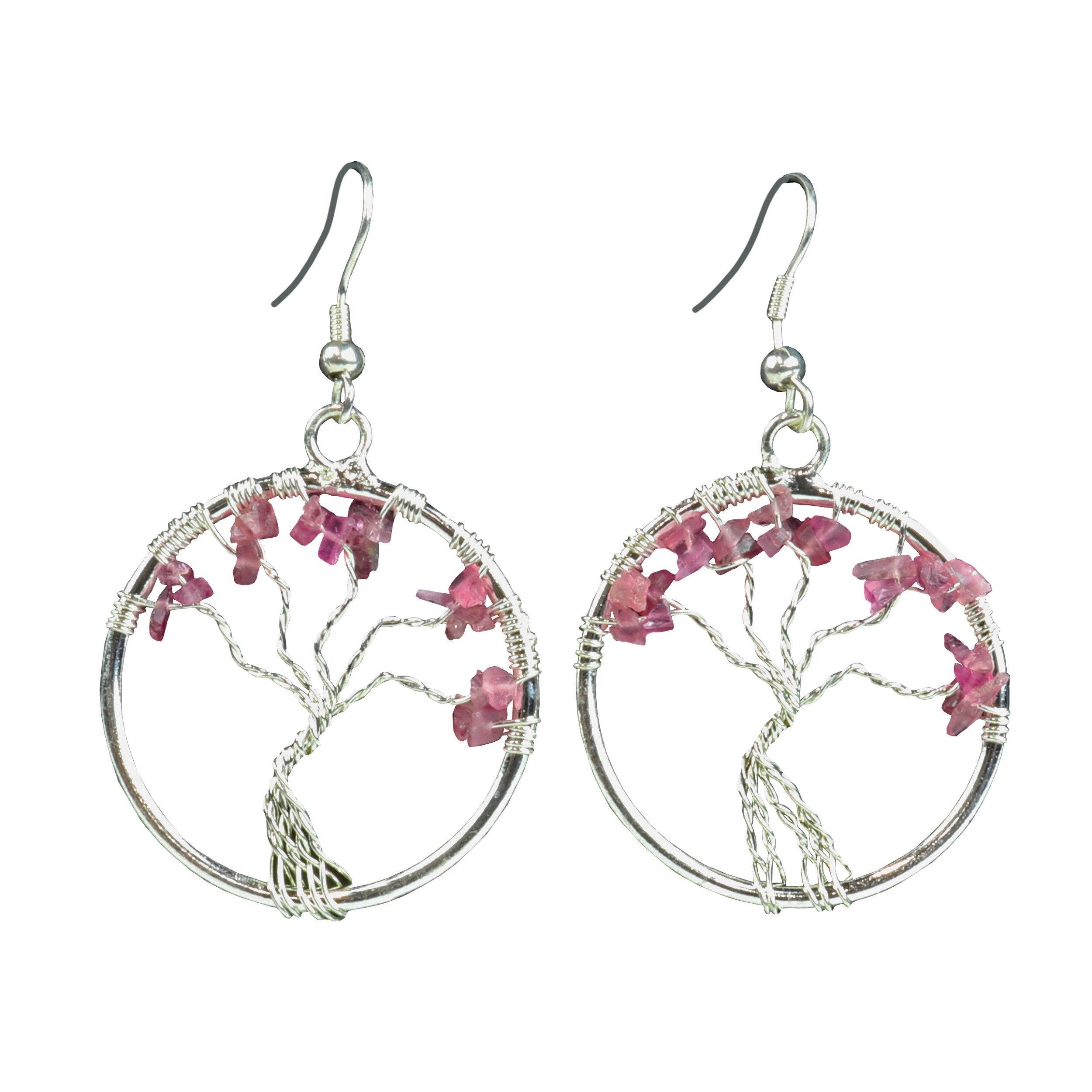 Pink Tourmaline Tree Of Life Earrings