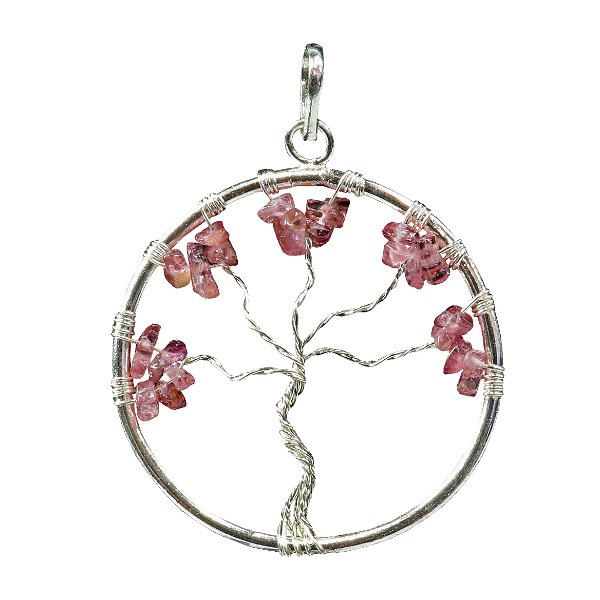 Closeup photo of Pink Tourmaline Tree Of Life Pendant