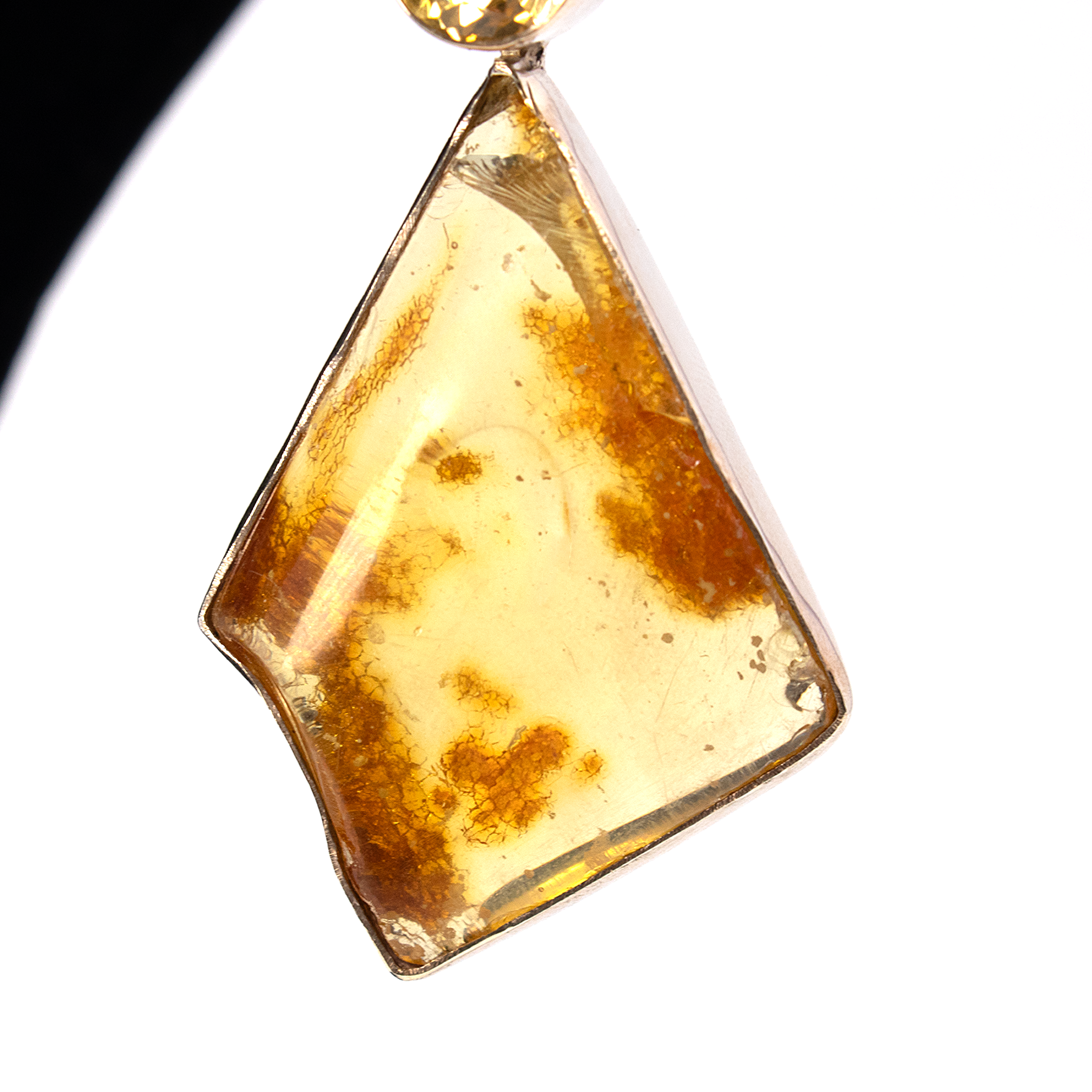 Amber Pendant - Natural Freeform Cabochon With Faceted Citrine Oval & Silver Bezels