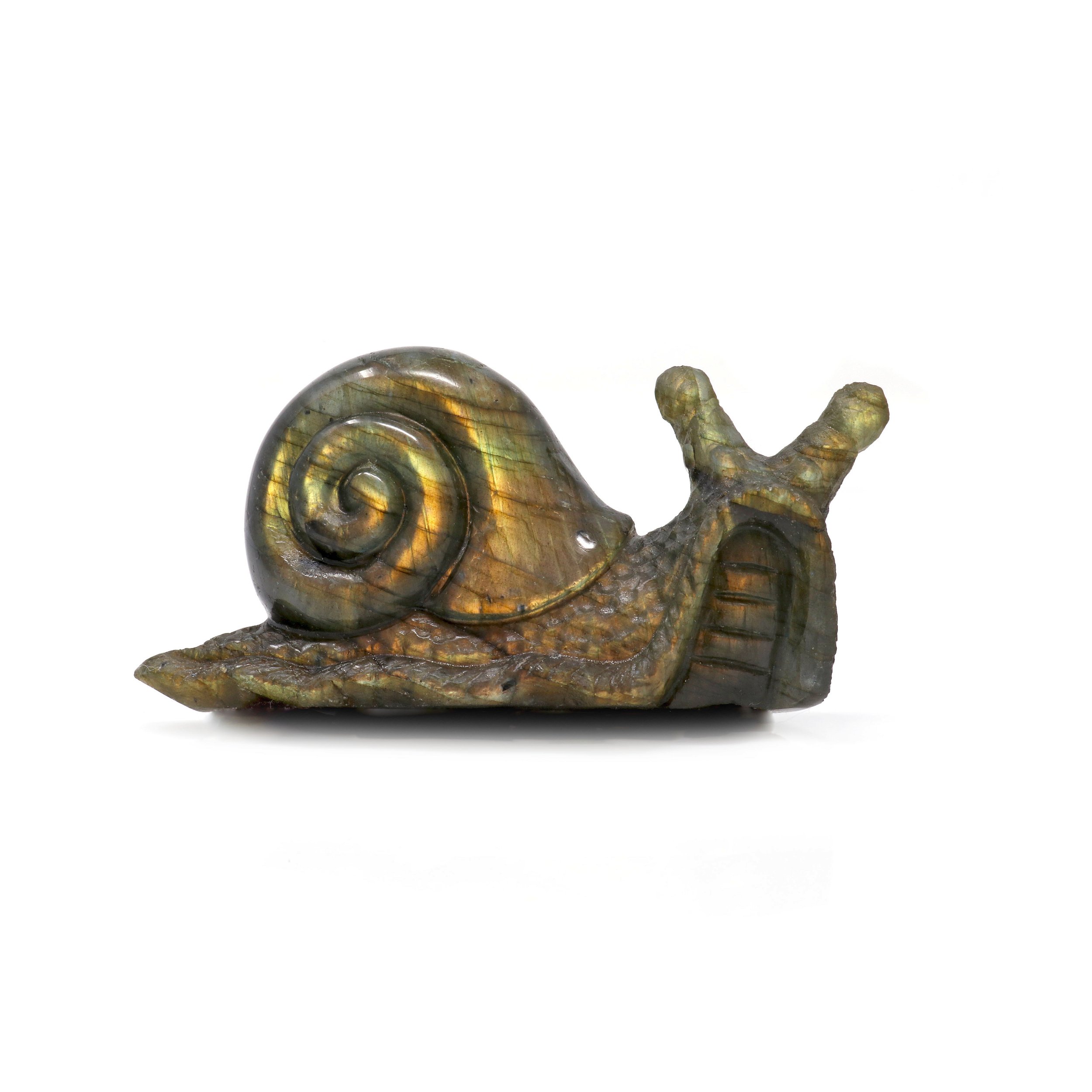 Labradorite Carving - Snail With Golden Flash
