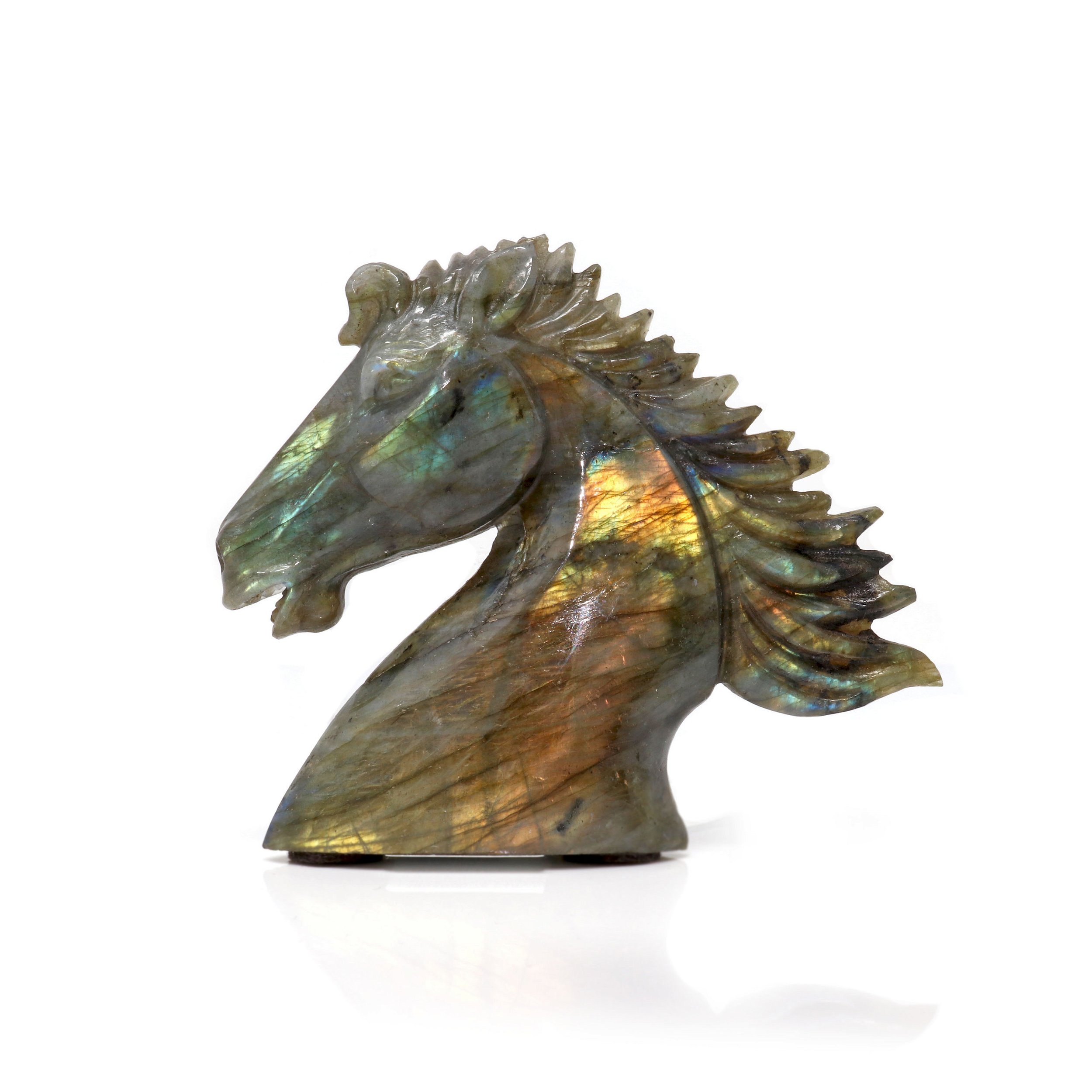 Labradorite Carving - Horse Head Large With Rainbow Flash