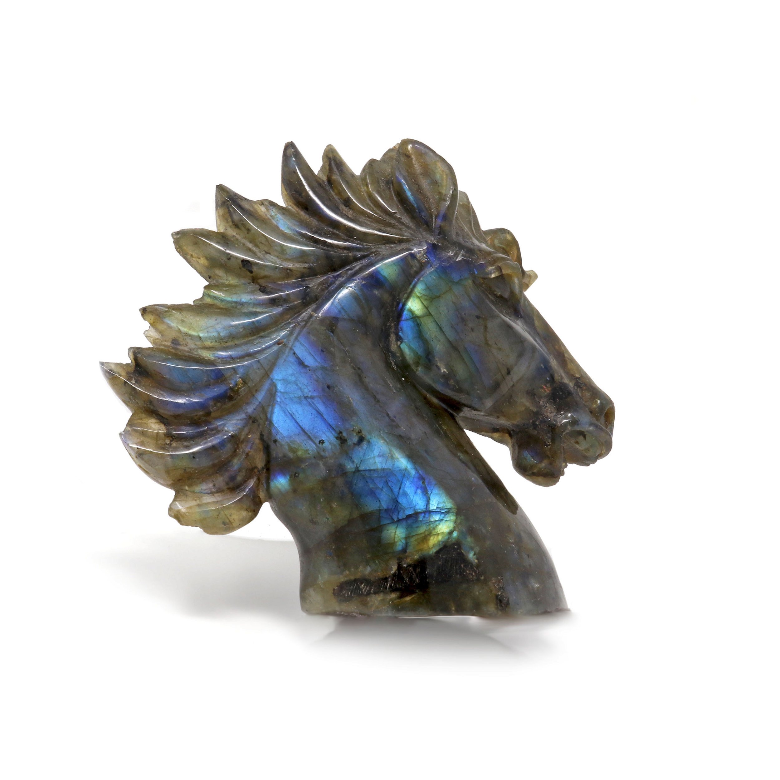 Labradorite Carving - Horse Head Medium With Blue Flash
