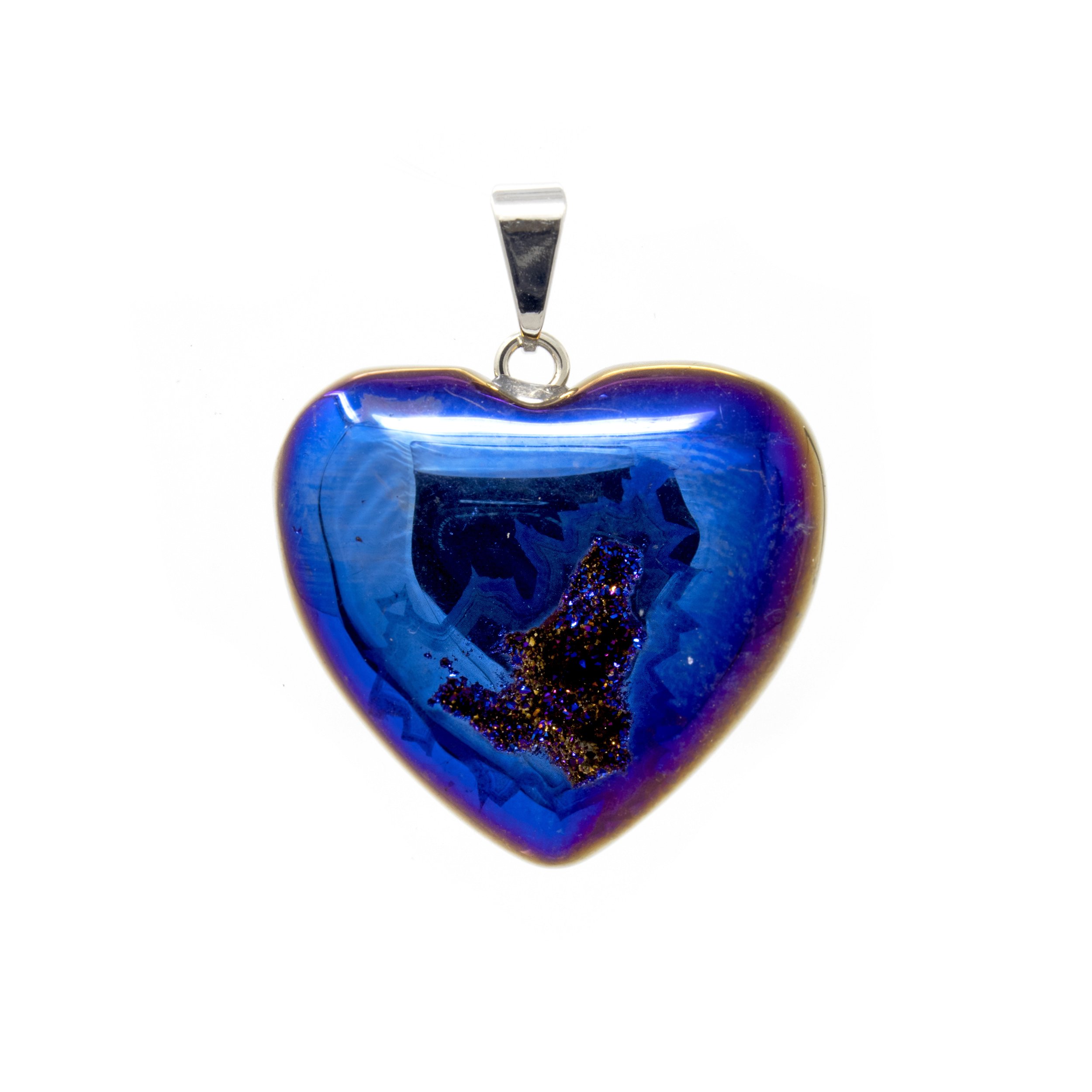 Titanium Druze Heart Drilled Pendant - Blues