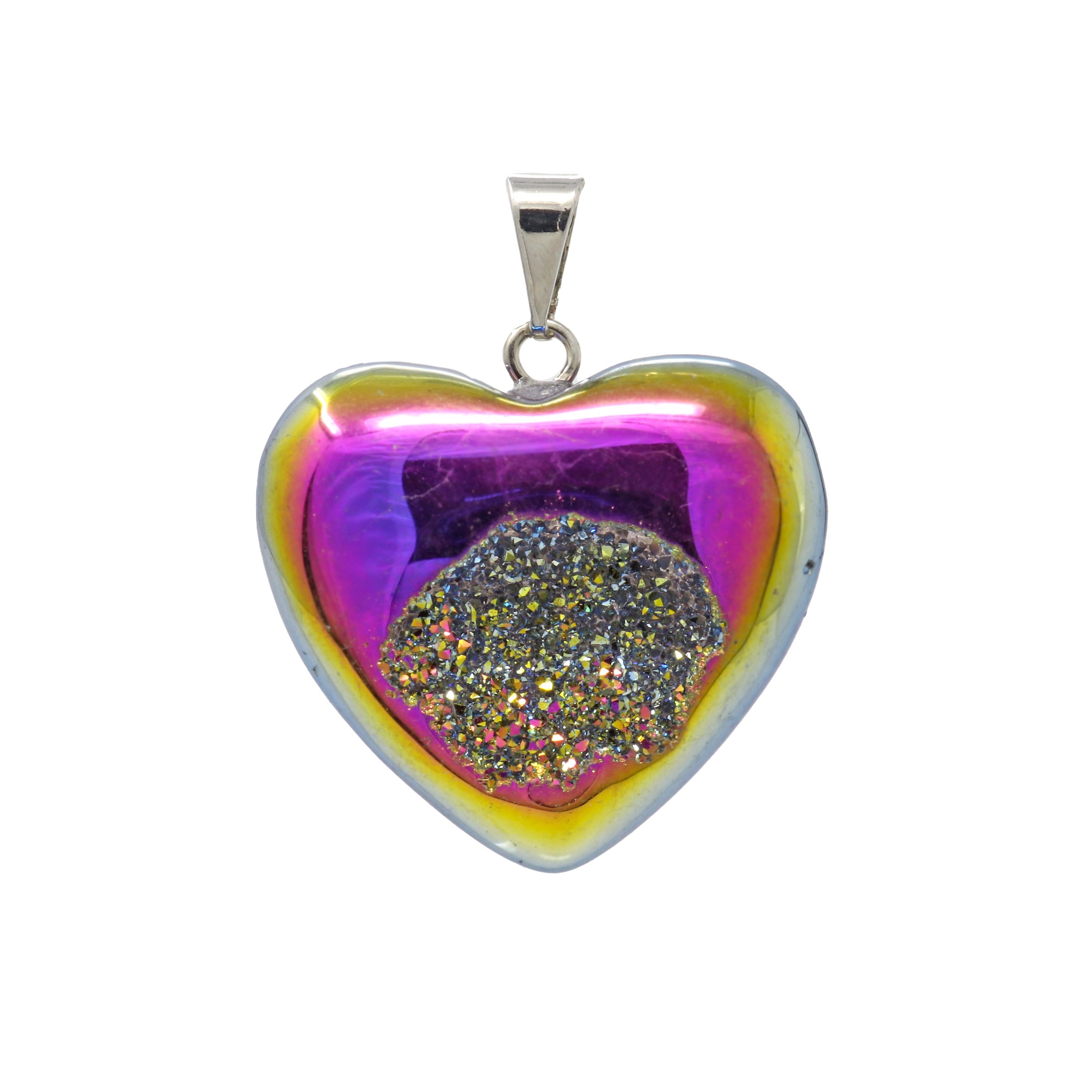 Titanium Druze Heart Drilled Pendant - Purples & Golds