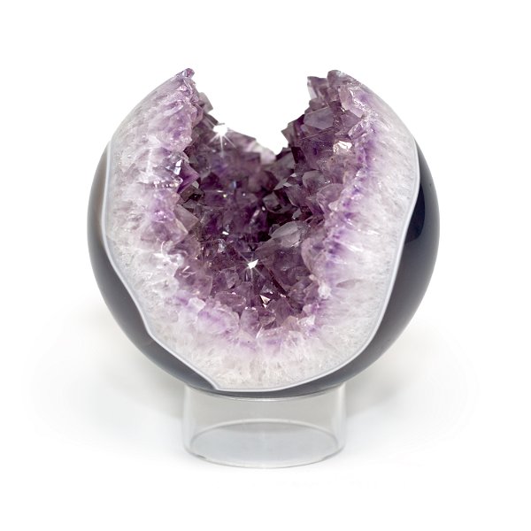 Closeup photo of Amethyst Geode Sphere With Crystal Crevase & Deep Blue Agate & Light Blue Band