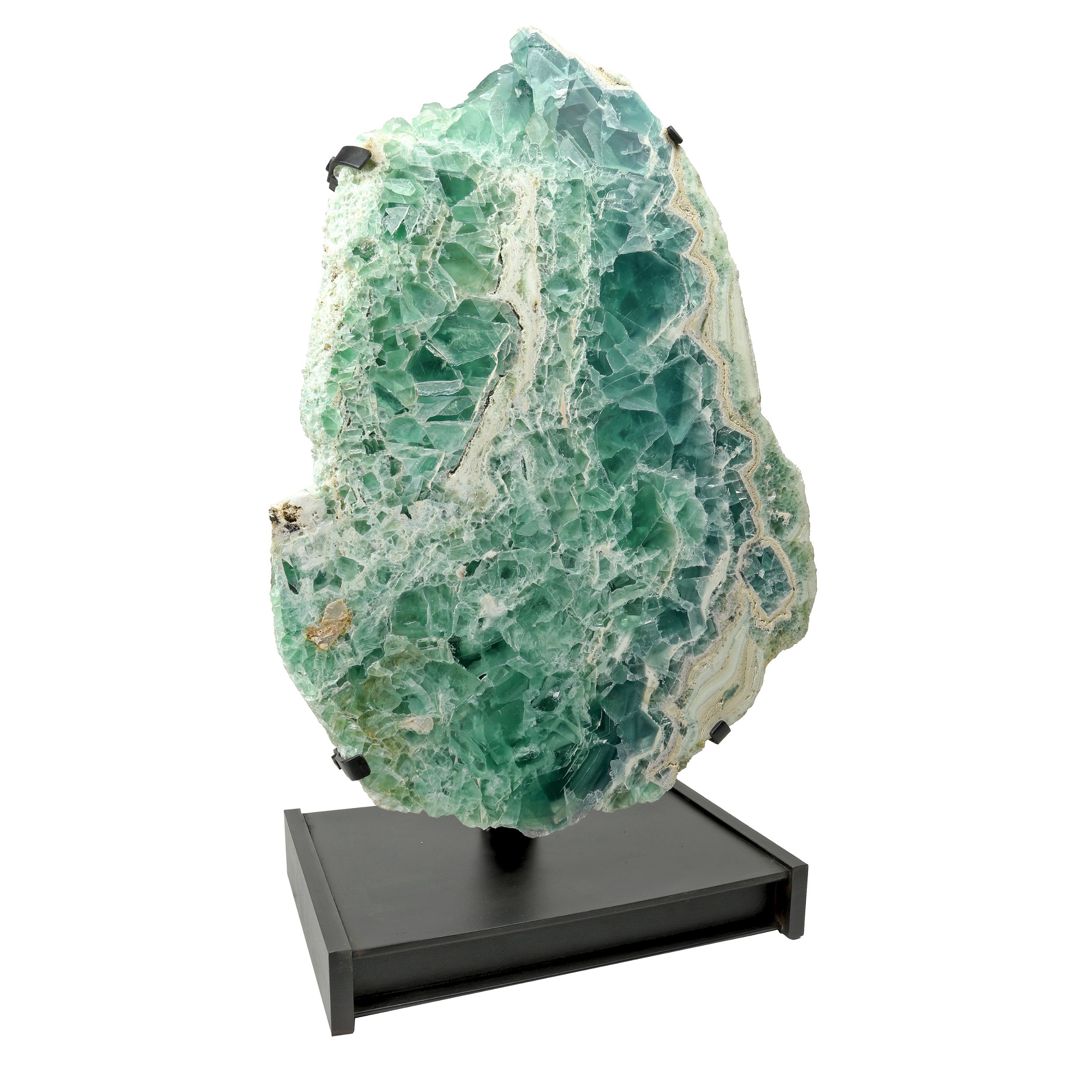 Green Fluorite Slice In Custom Illuminated Stand With Large Crystal Structure